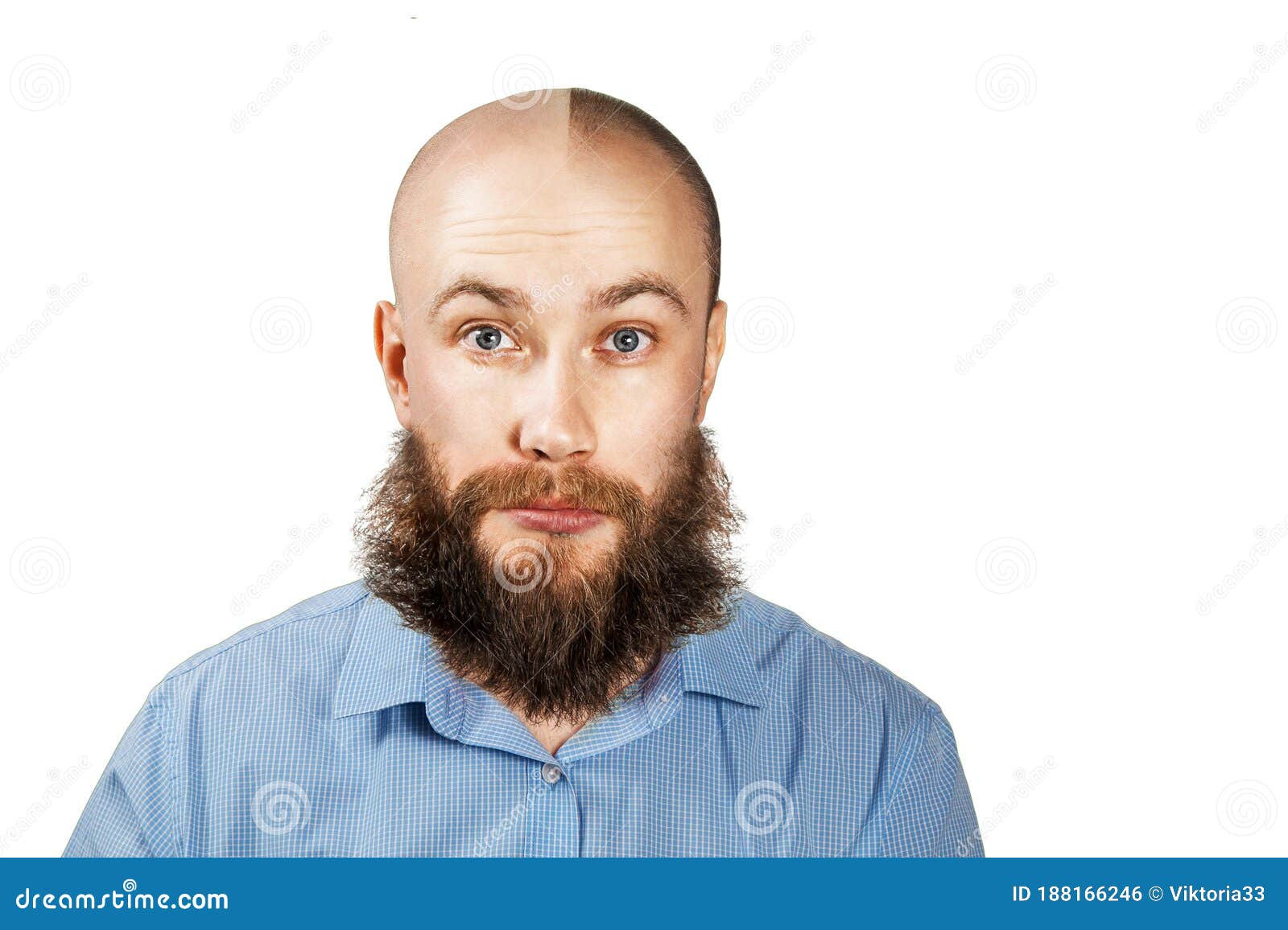 Man with Half Shaved Beard and Hair Head. Guy before and after ...