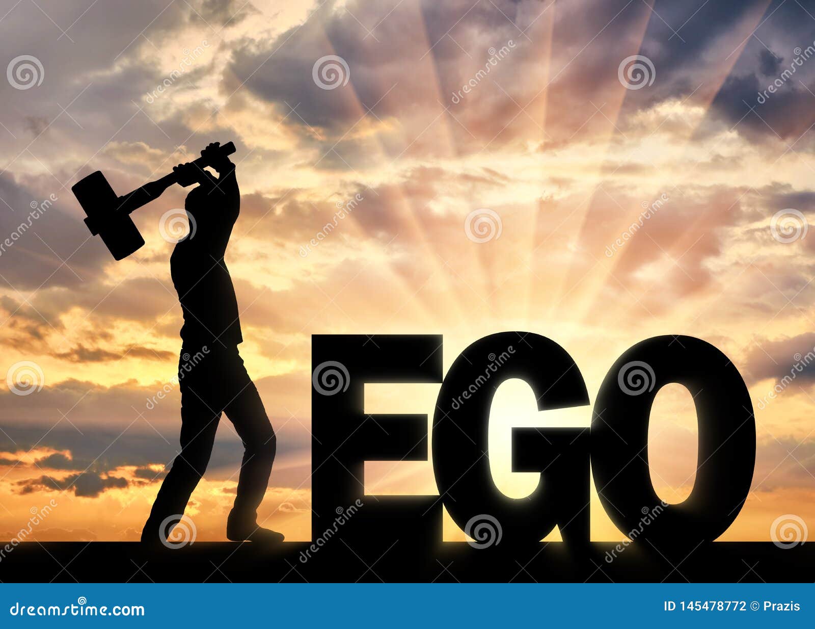 man with a hammer in his hand intends to destroy the word ego