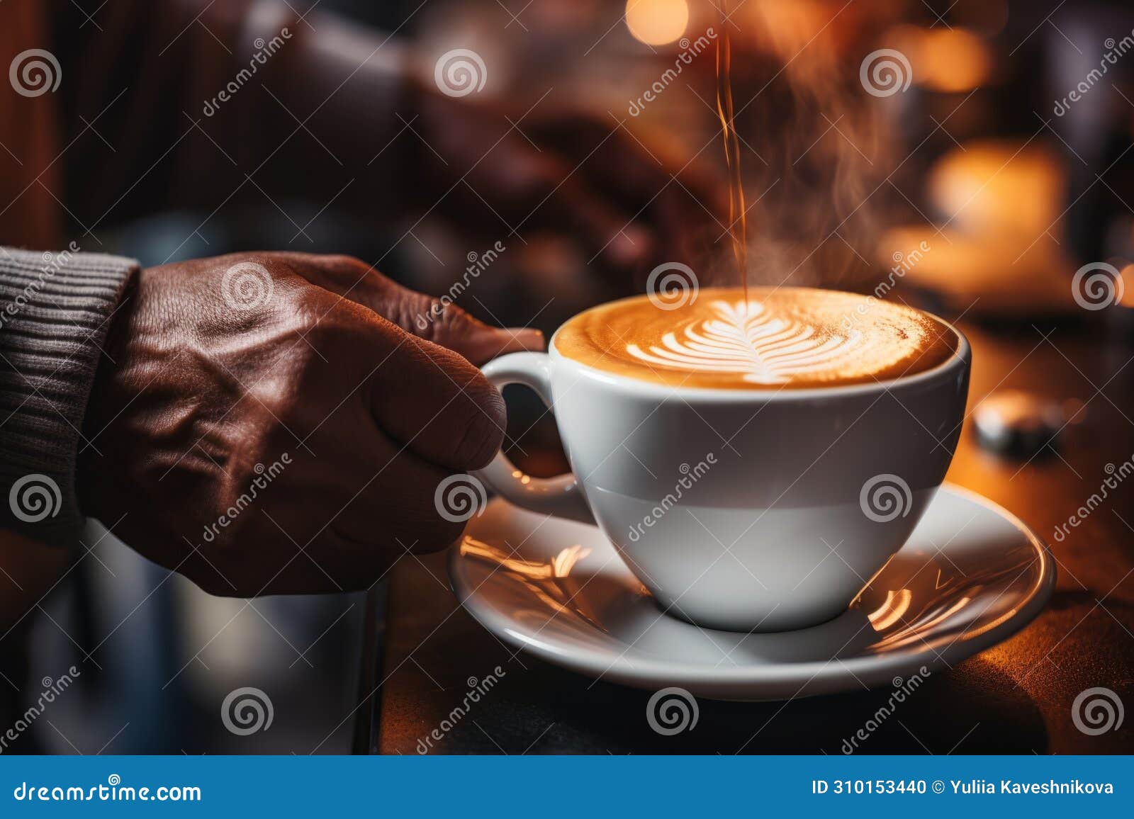 man hand hold cup hot coffee beans cozy cafe evening relaxation calm tasty drink cocoa latte cappuccino americano