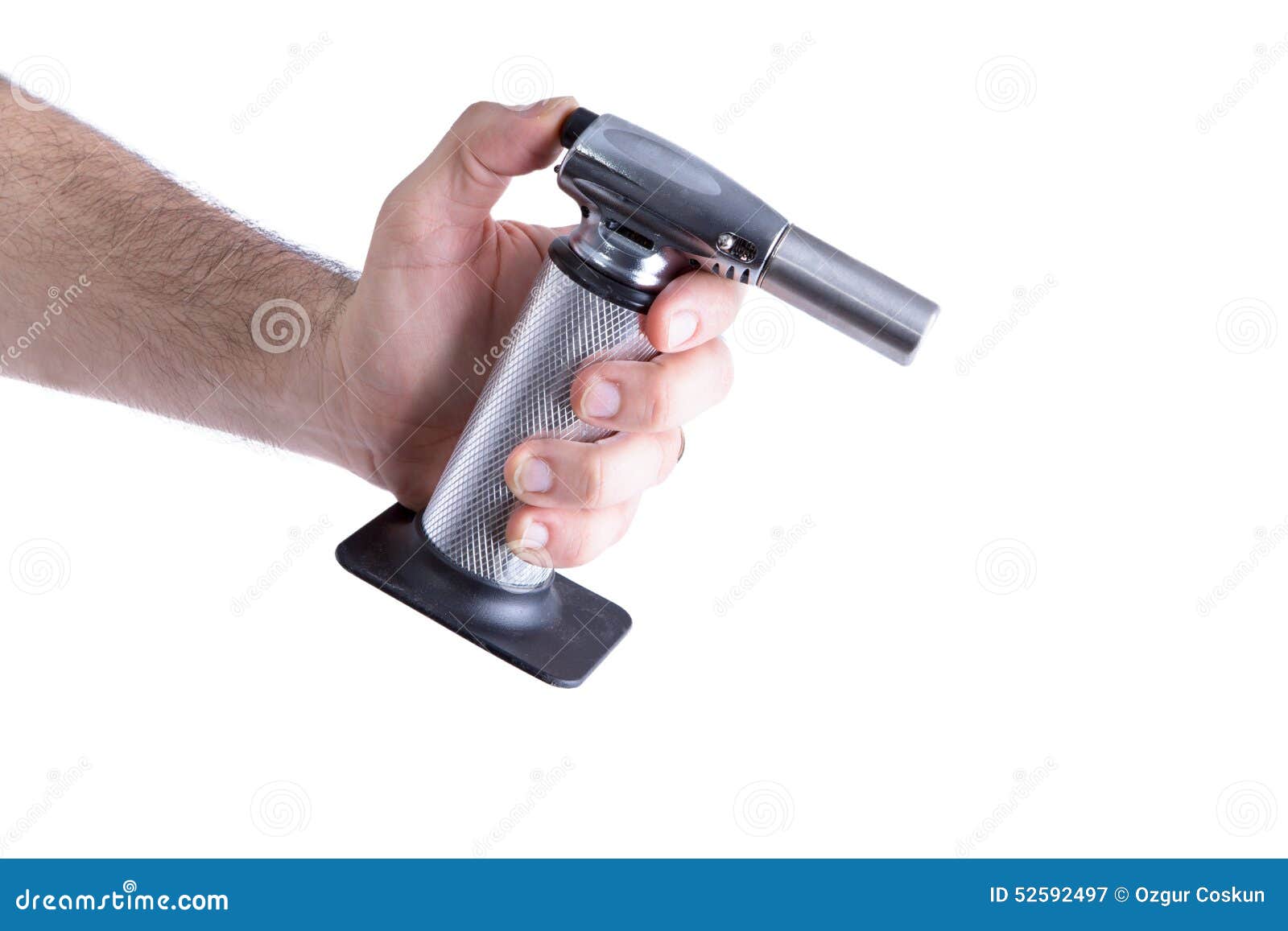 man hand holding butane kitchen torch