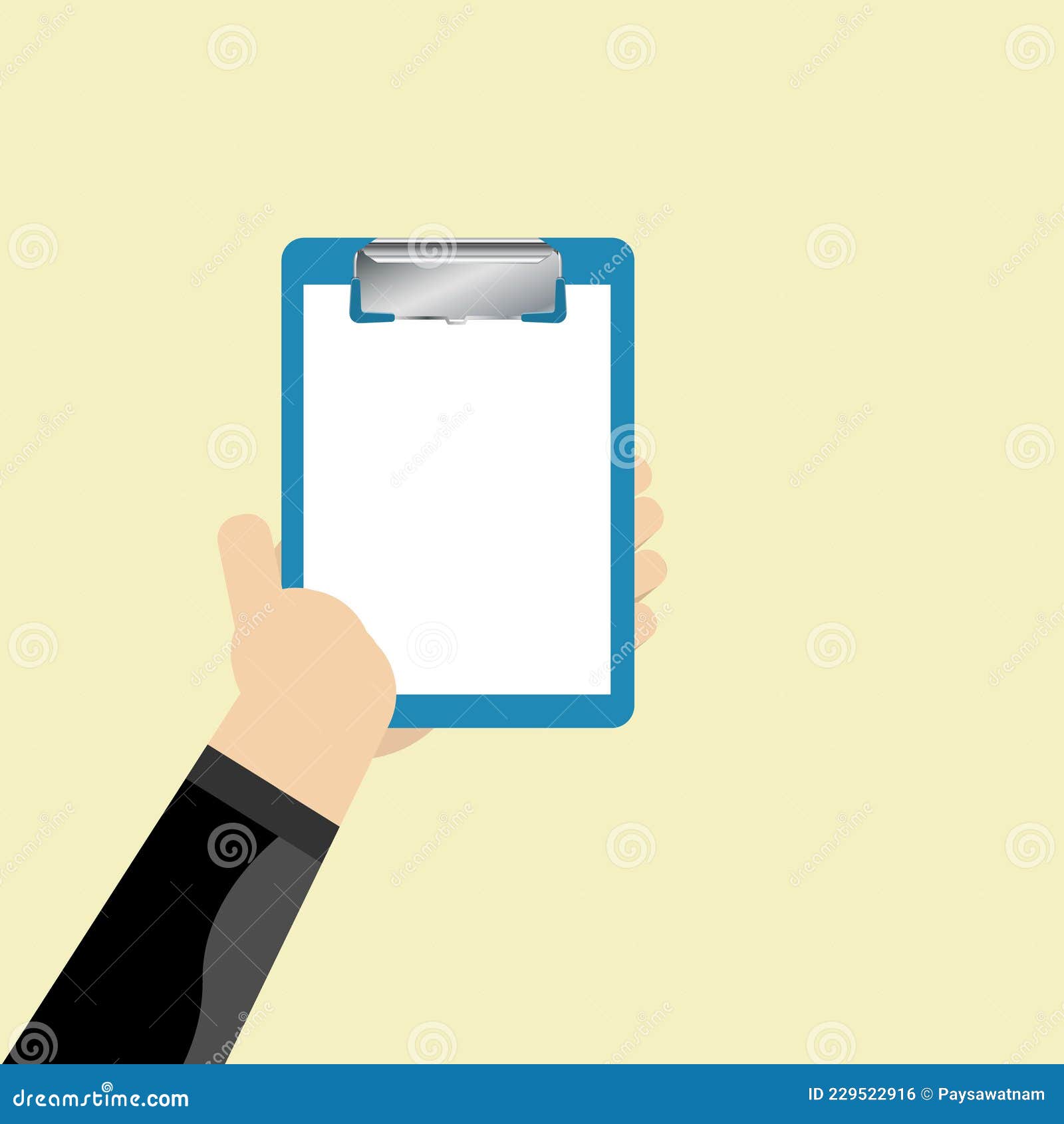 Man Hand Holding Clipboard with Empty Sheet of Paper Stock Illustration ...