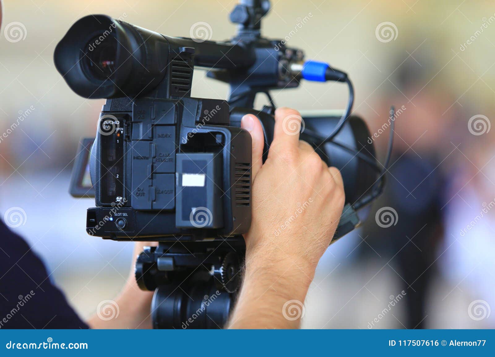 Man Hand Holds Digital Black Video Camera Stock Photo - Image of ...