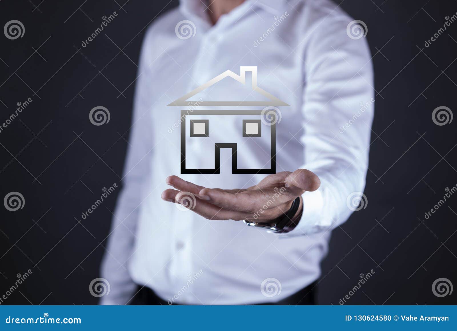 Man Hand House Model in Screen Stock Photo Image of construction