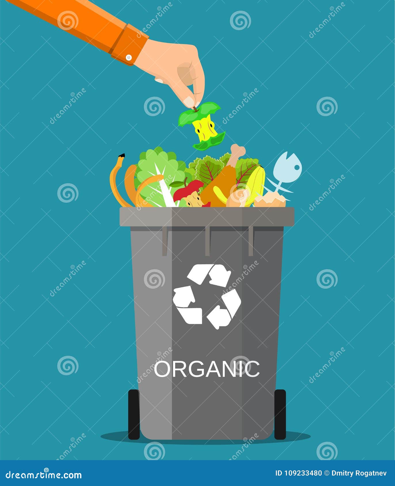man hand throws garbage into a organic container