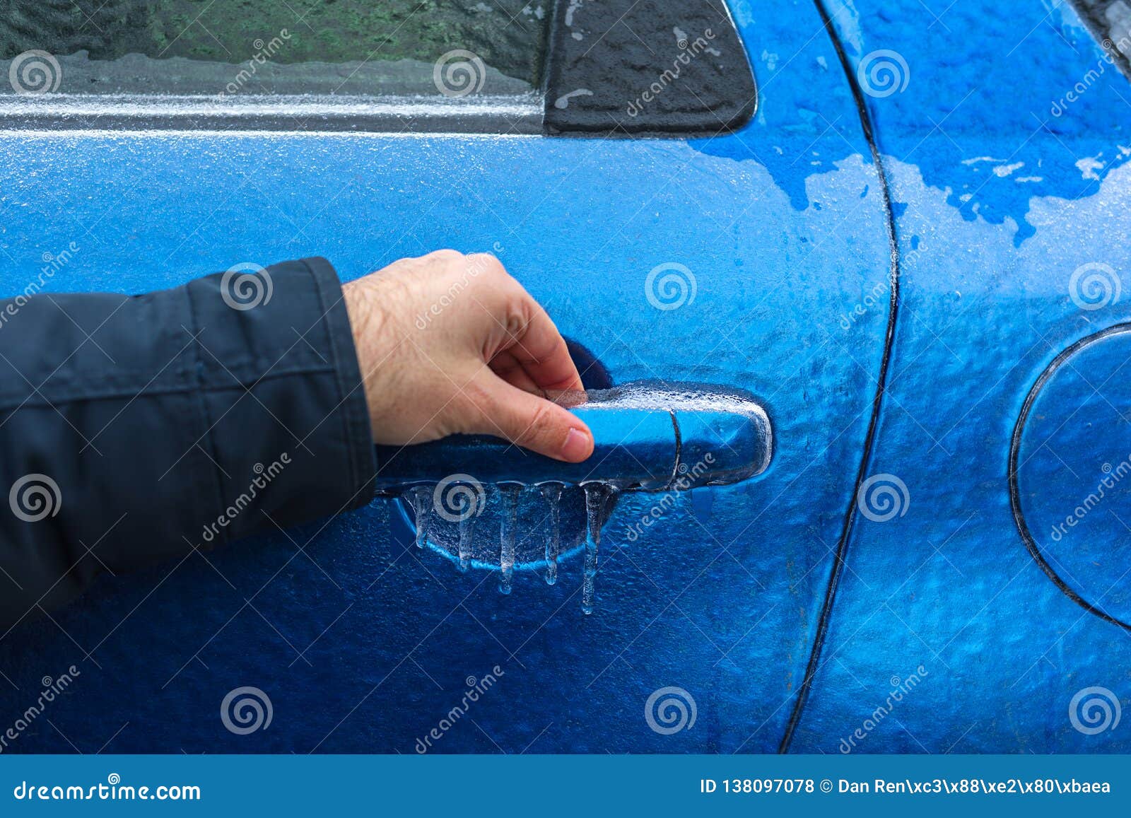 Man Hand Trying To Open Freezing Car Door Handle Hand On Car S