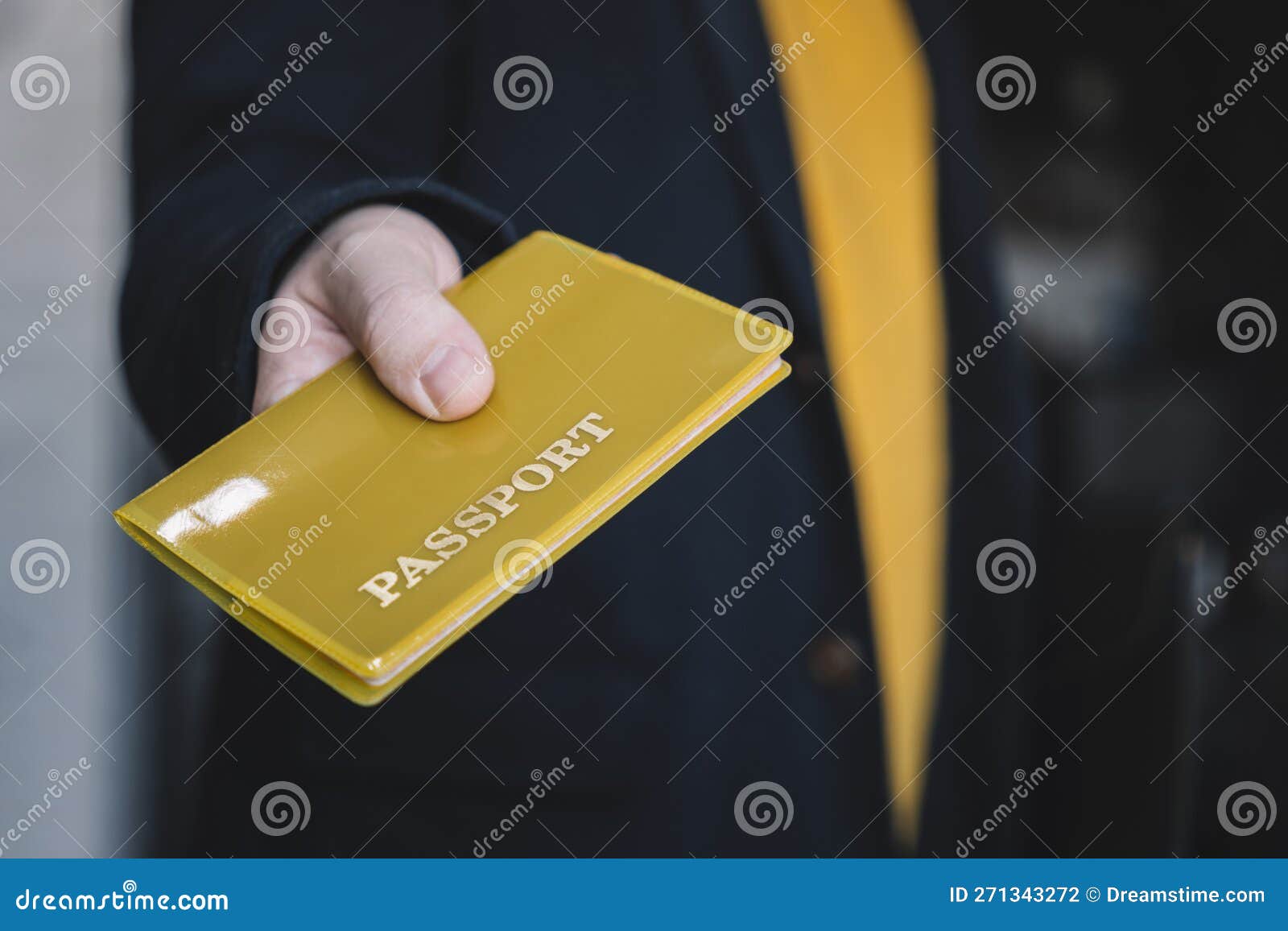 Man Handing New Passport. Customs, Issuing Passport, Checking Documents
