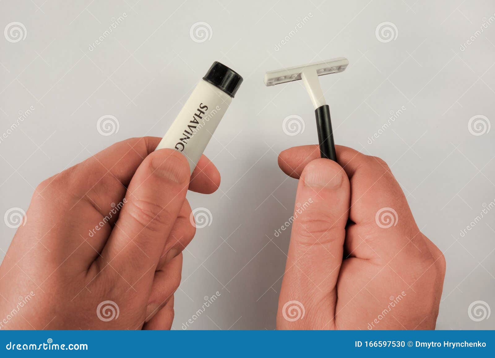 Download Man Hands Hold Shaving Stick And Cream Tube. Mock-up On ...