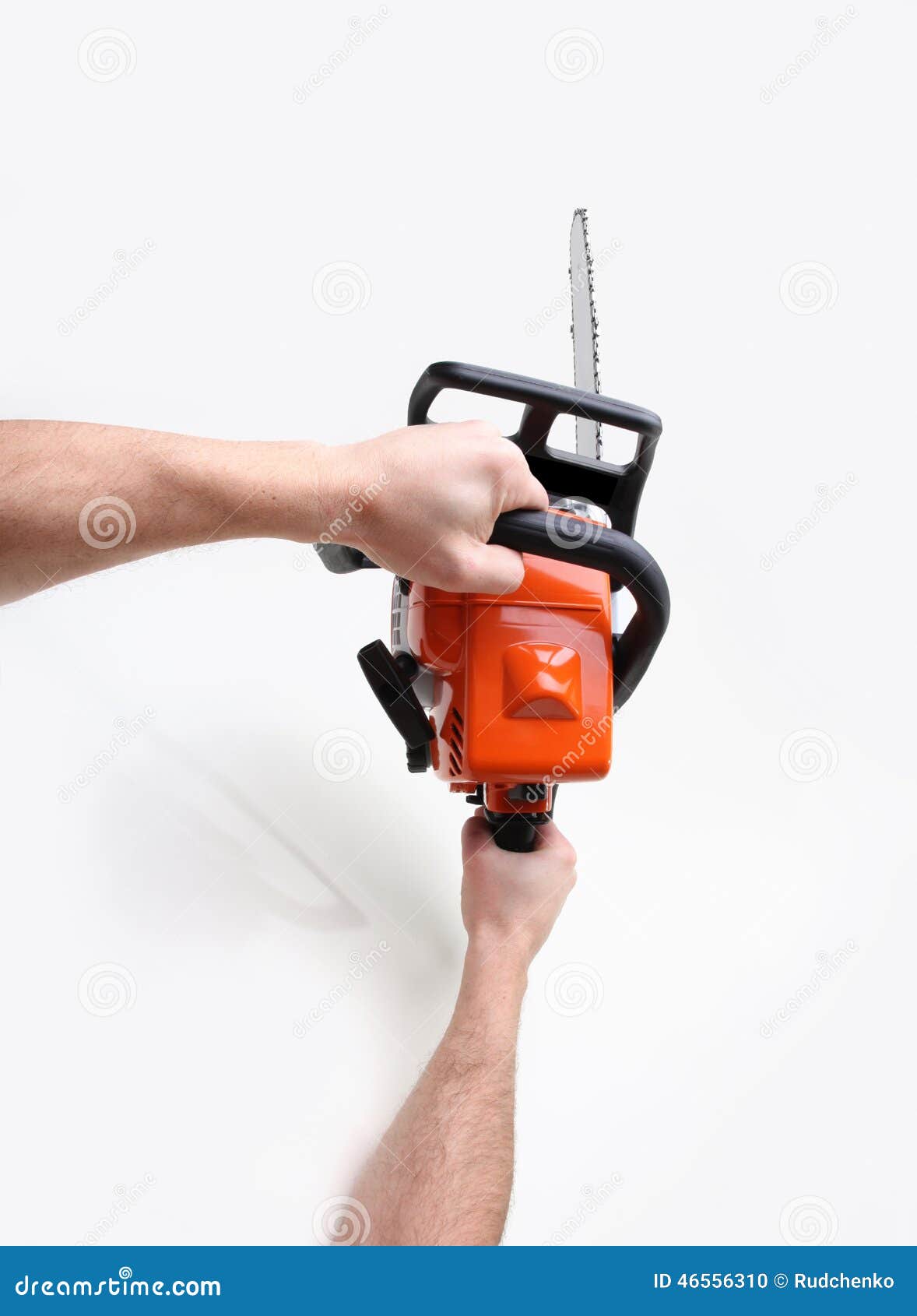 Man Hands Holding a Chainsaw Stock Photo Image of sawyer, isolated