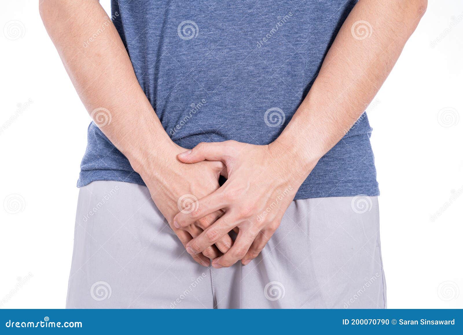 Man Hands Holding His Crotch Isolated White Background Medical