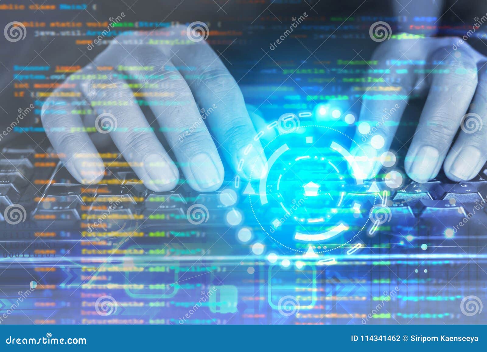 man hands programmer coding on computer keyboard