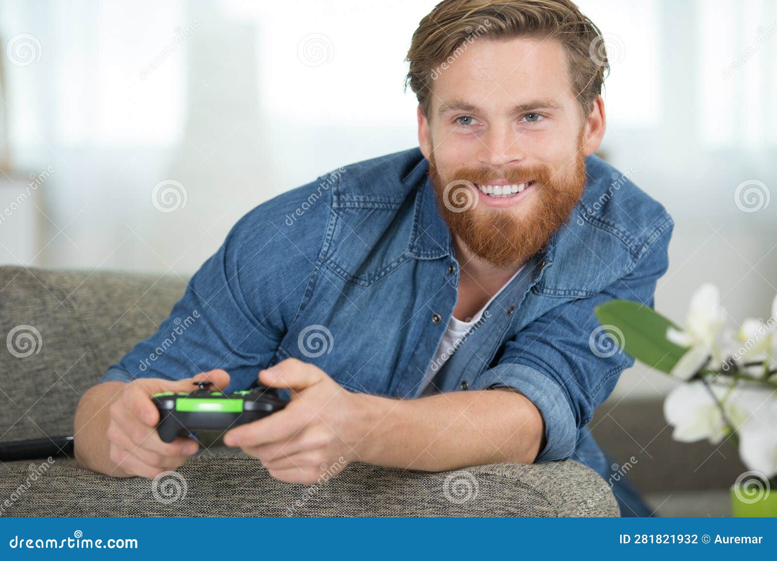 Man Happy Playing Video Games Stock Photo Image of lifestyle, hobby 281821932