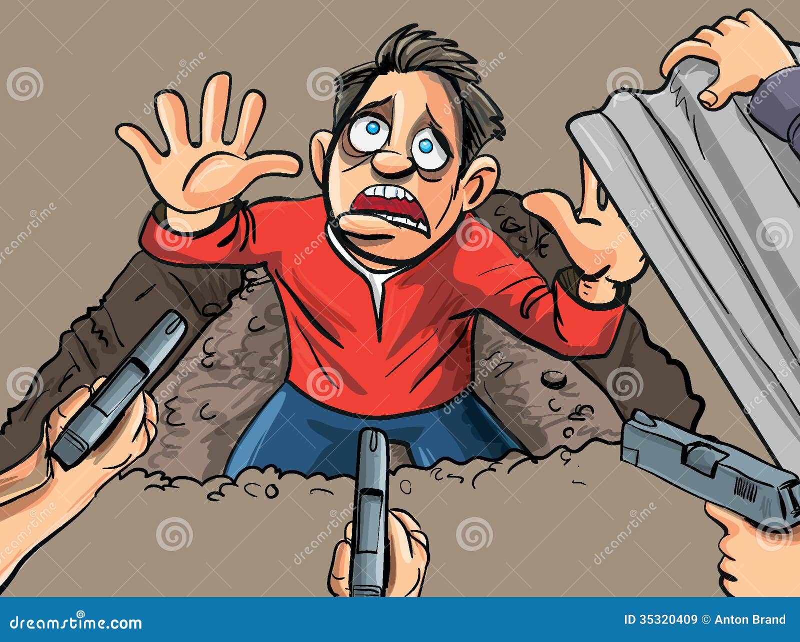Man Has Been Caught with Guns Pointing Stock Vector Illustration of character, drawn 35320409