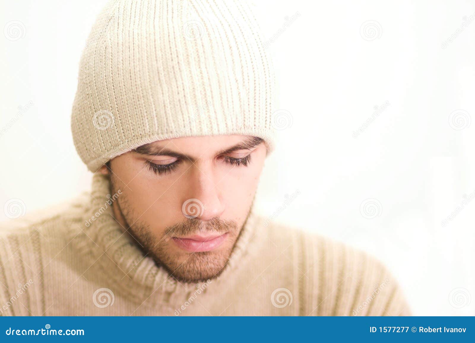 Man with hat looking down stock image. Image of skin, isolated 1577277