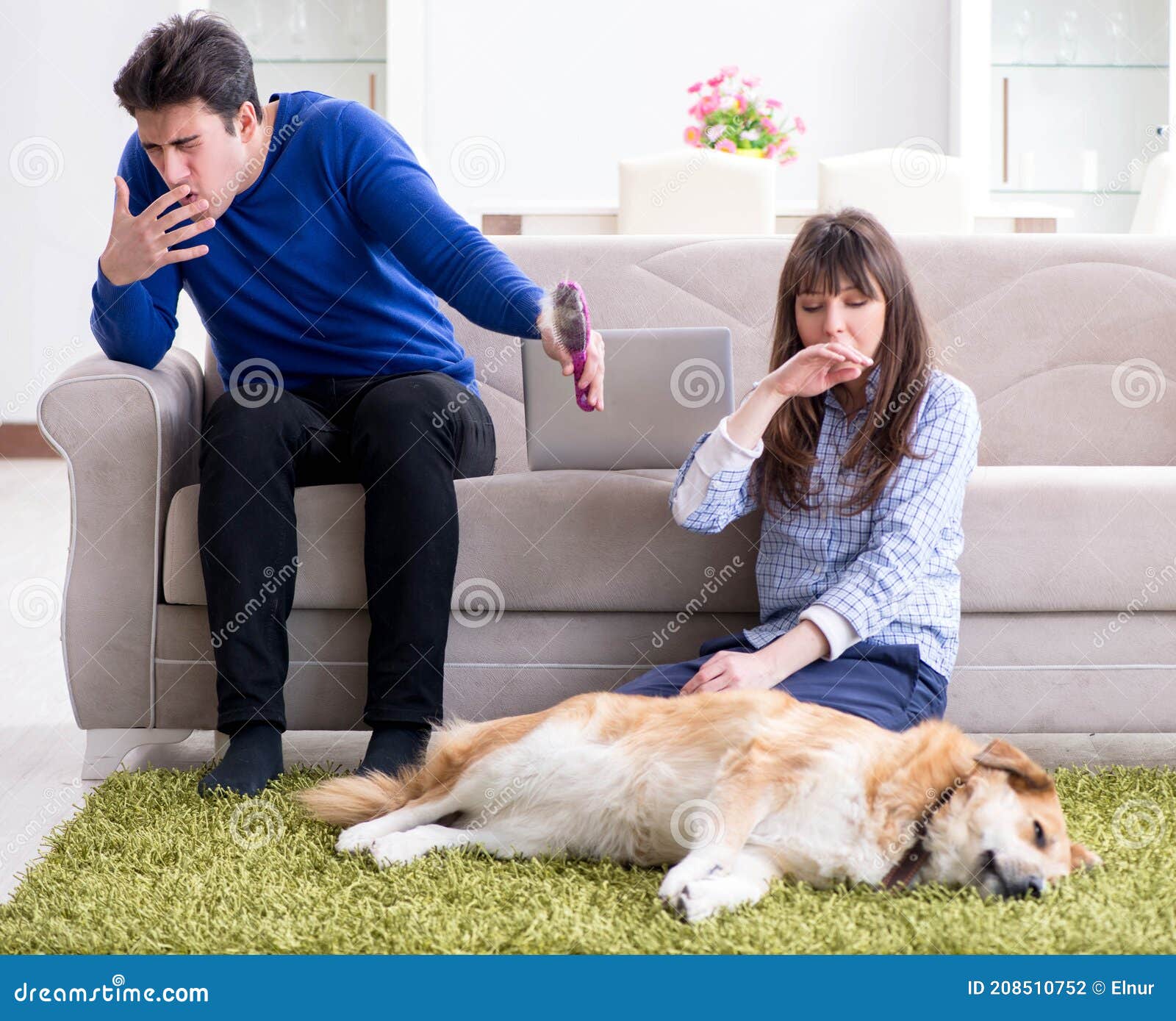 Man Having Allergy from Dog Fur Stock Photo Image of allergic