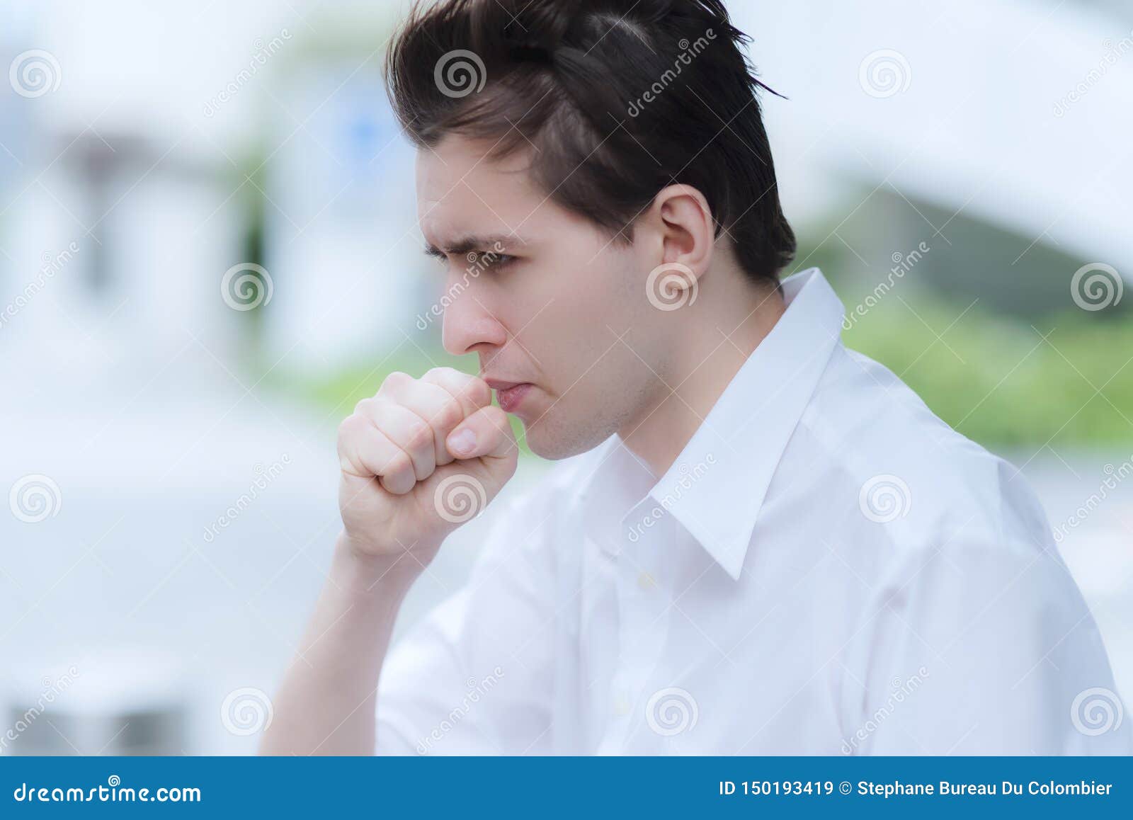 Man is Having a Cough Caused by Pollen Allergy Stock Image Image of