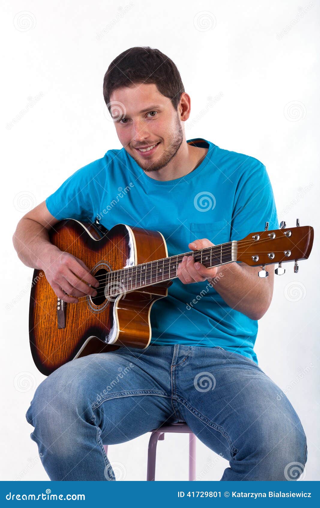 solo 1 string guitar Stock Man Playing On Fun From Acoustic Having Image Guitar