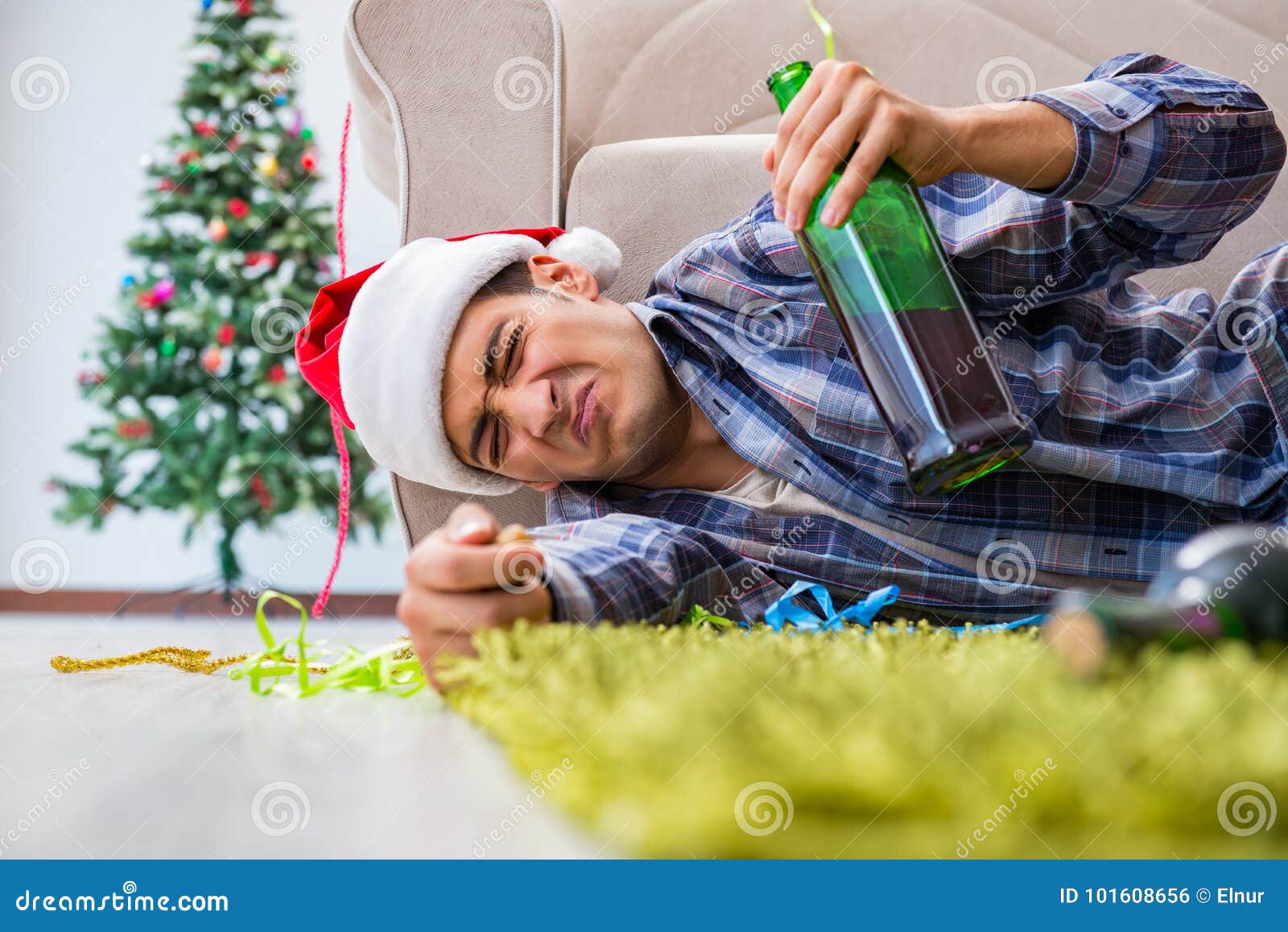 The Man Having Hangover after Christmas Party Stock Photo Image of