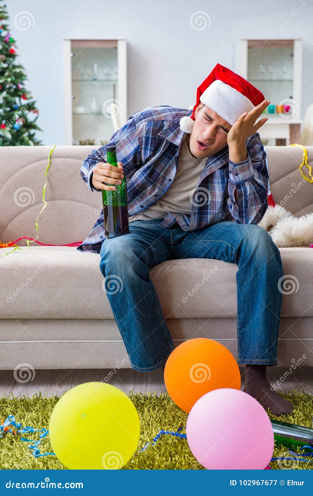 The Man Having Hangover after Christmas Party Stock Image Image of