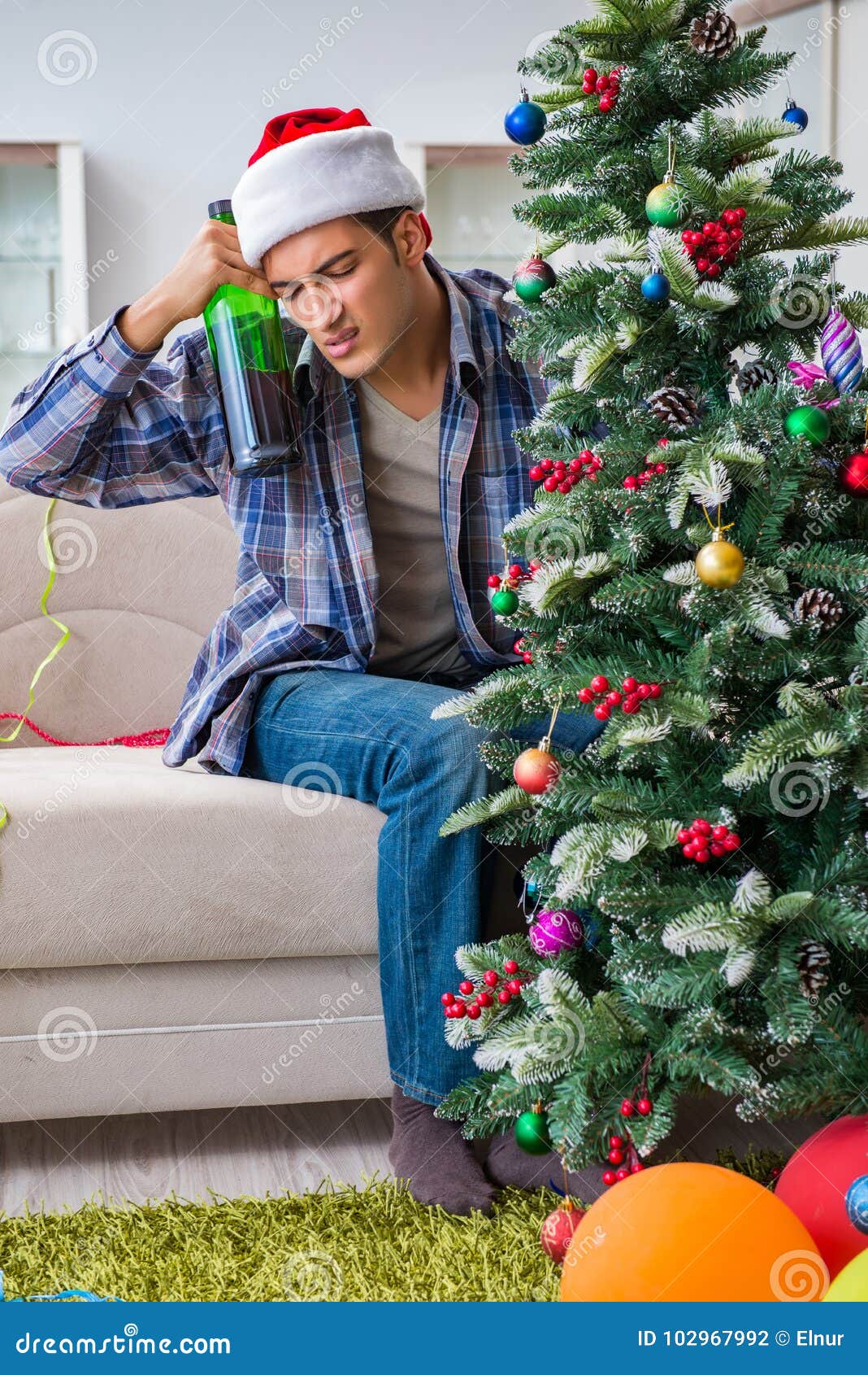 The Man Having Hangover after Christmas Party Stock Photo Image of