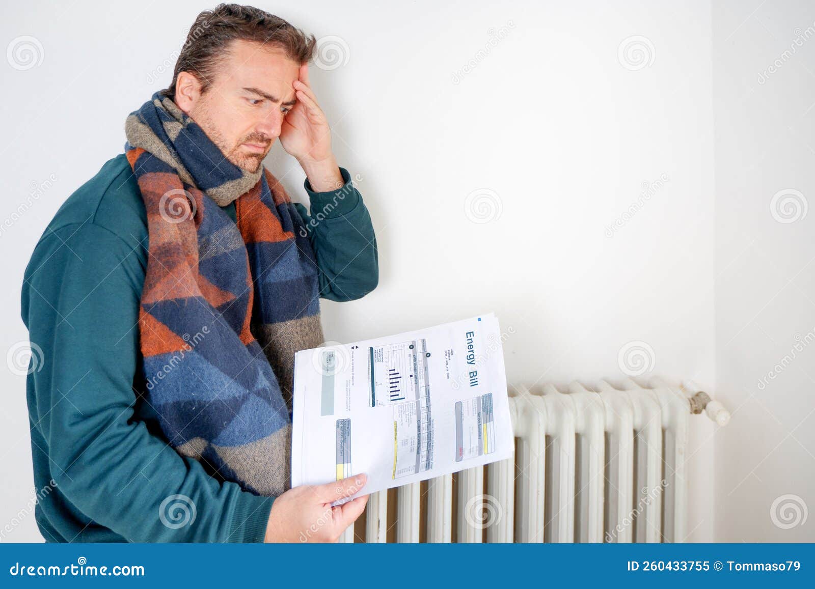 Man Having Problem Paying Energy Heating Bill during Winter Cold Season