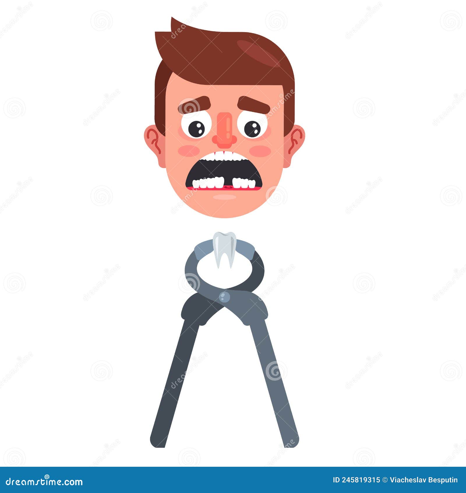 A Man is Having a Tooth Pulled Out with Pliers. Human Toothache Stock