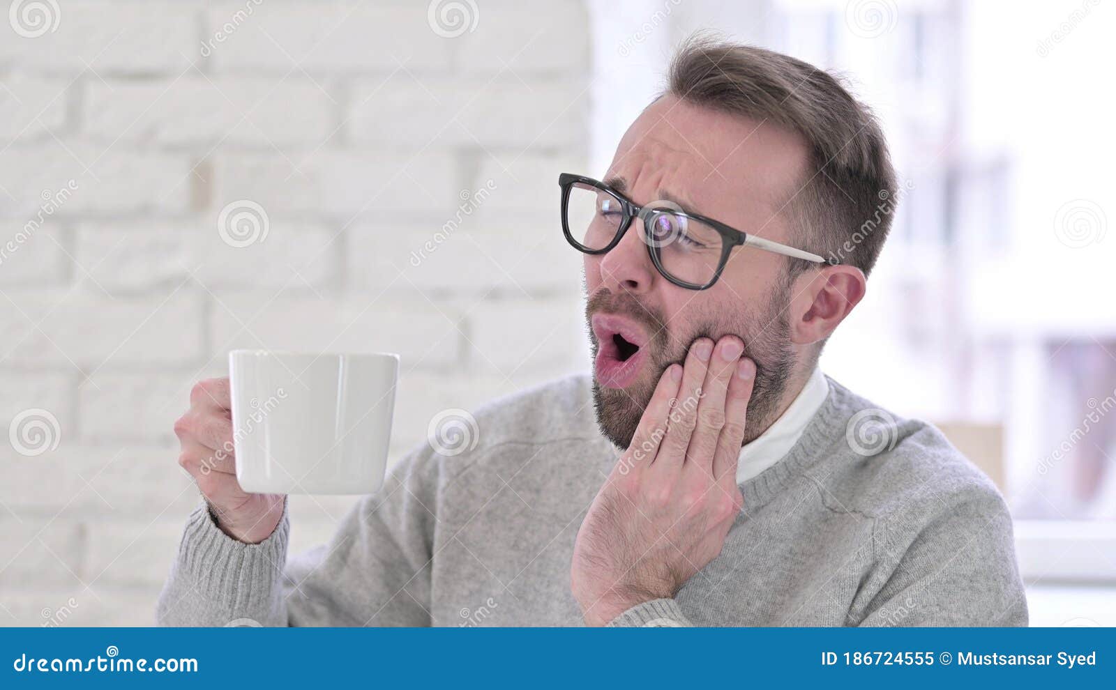 Man Having Toothache while Drinking Coffee Stock Image Image of