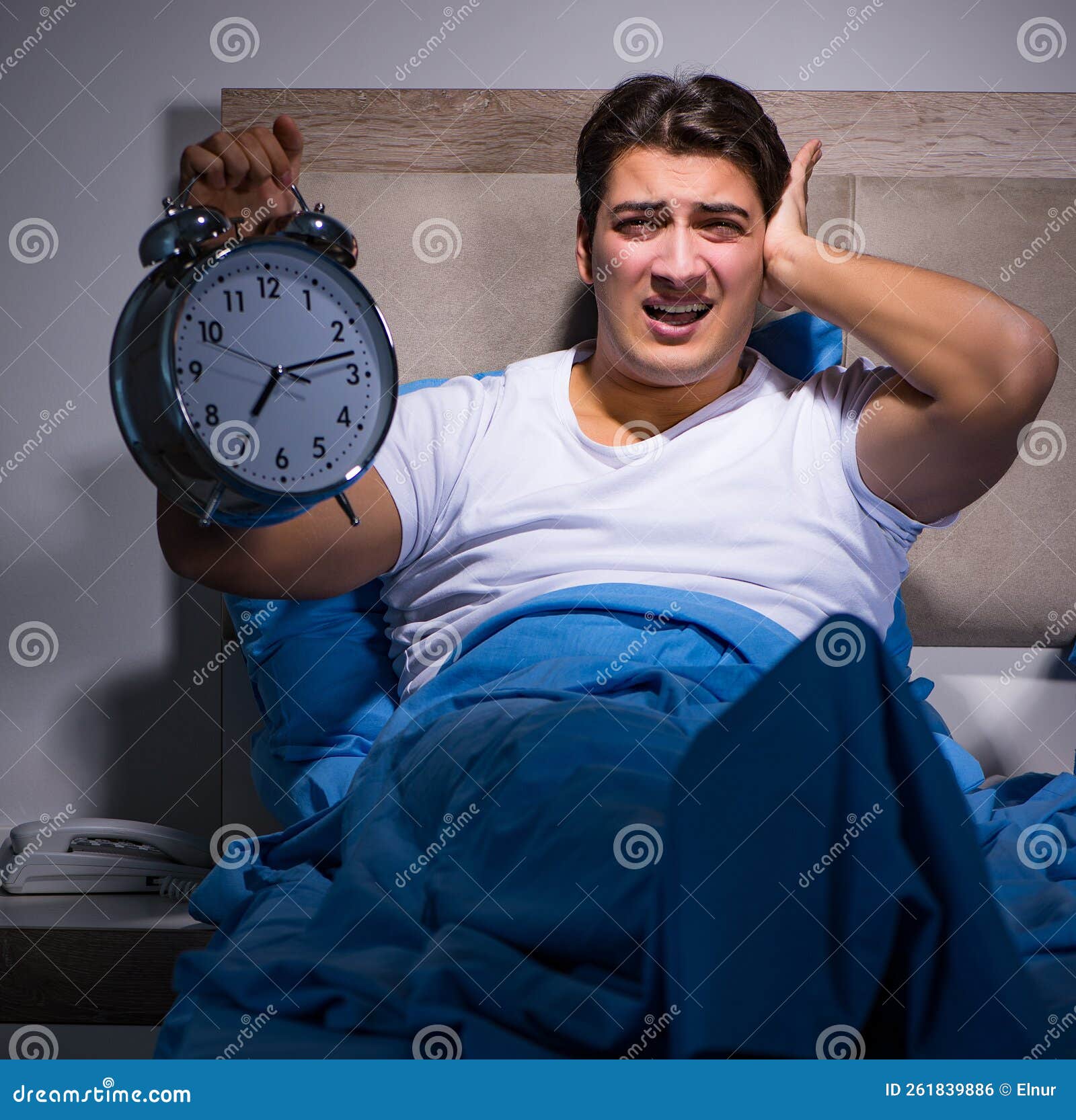 Man Having Trouble Sleeping in Bed Stock Photo Image of awake, angry