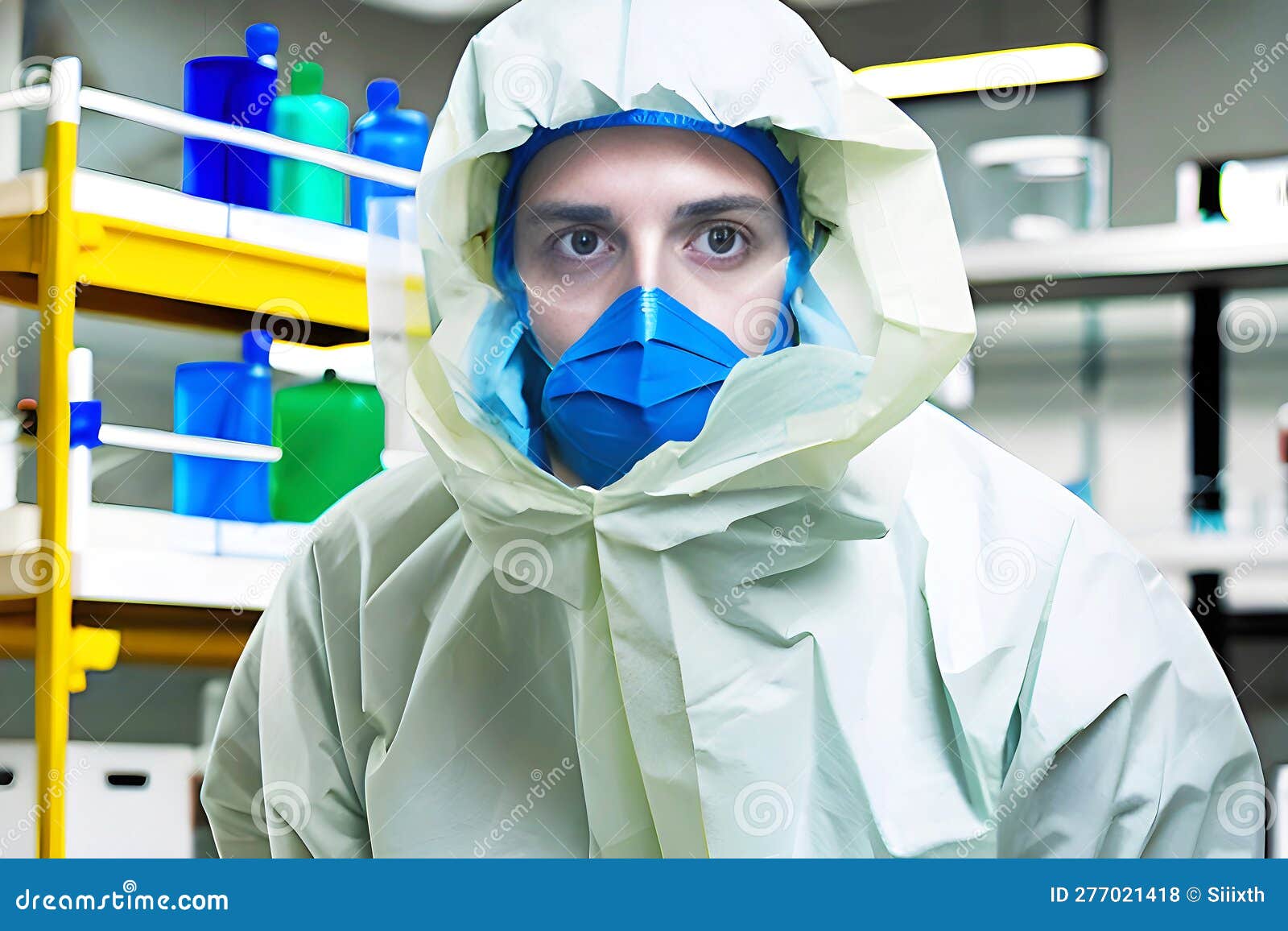 Man in a Hazmat Protective Suit and Gas Mask. Generative Ai Stock