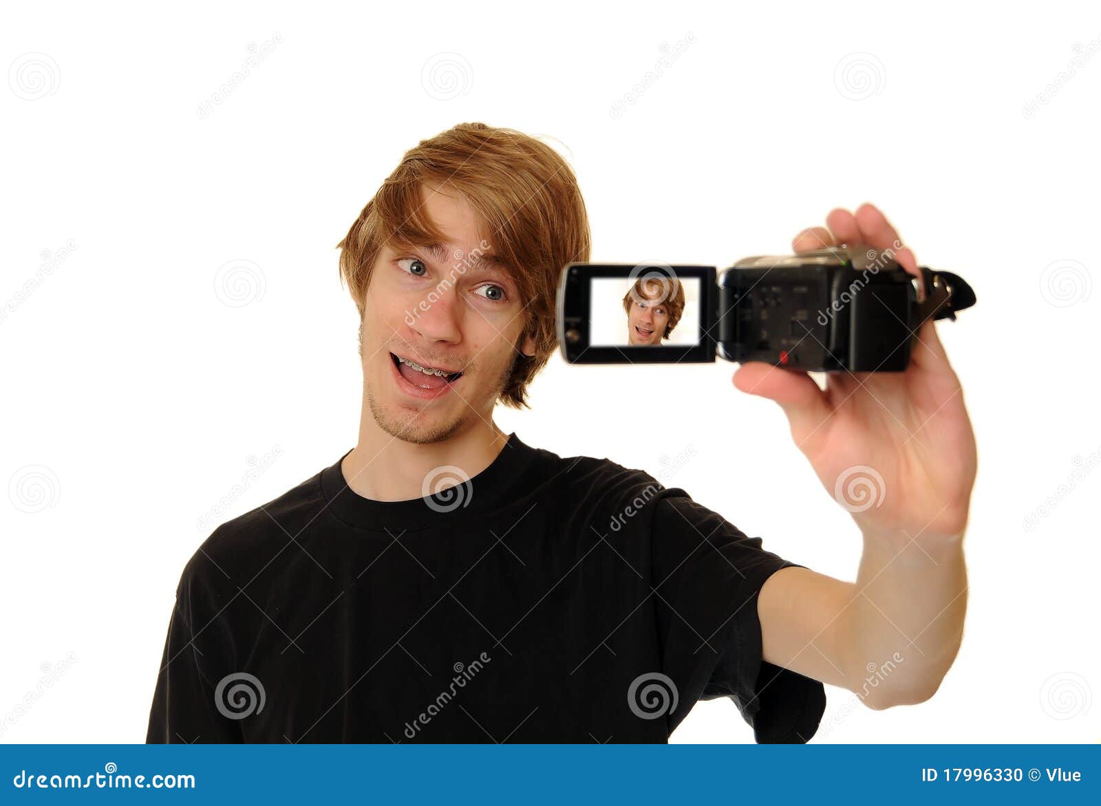 Man with HD Camcorder stock photo. Image of filming, action 17996330