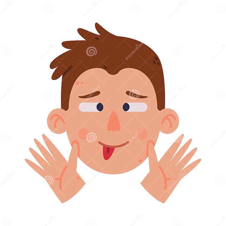 Man Head and Face with Foolish Emotion and Hand Gesture Vector