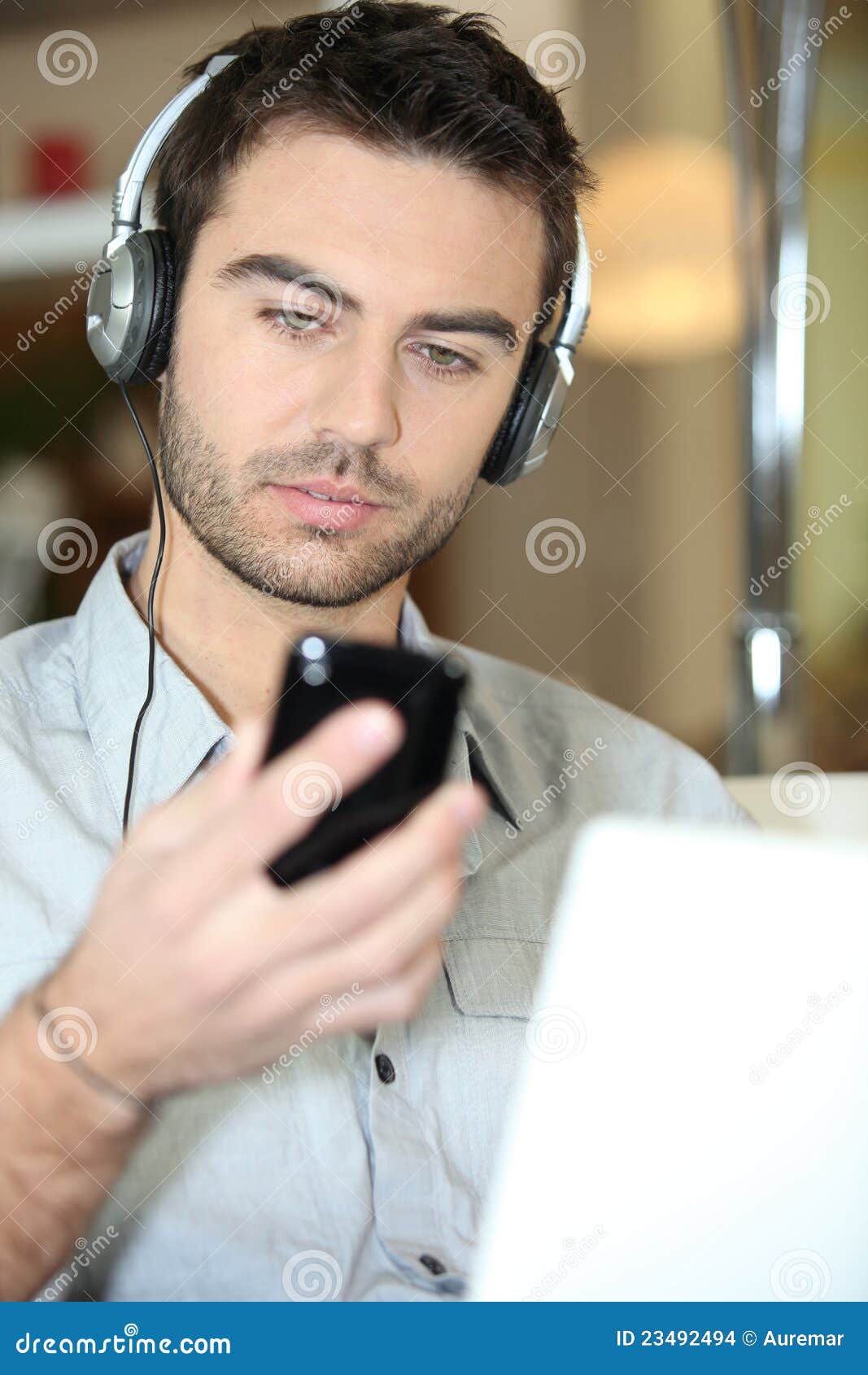 Man with headphones stock photo. Image of read, connected 23492494