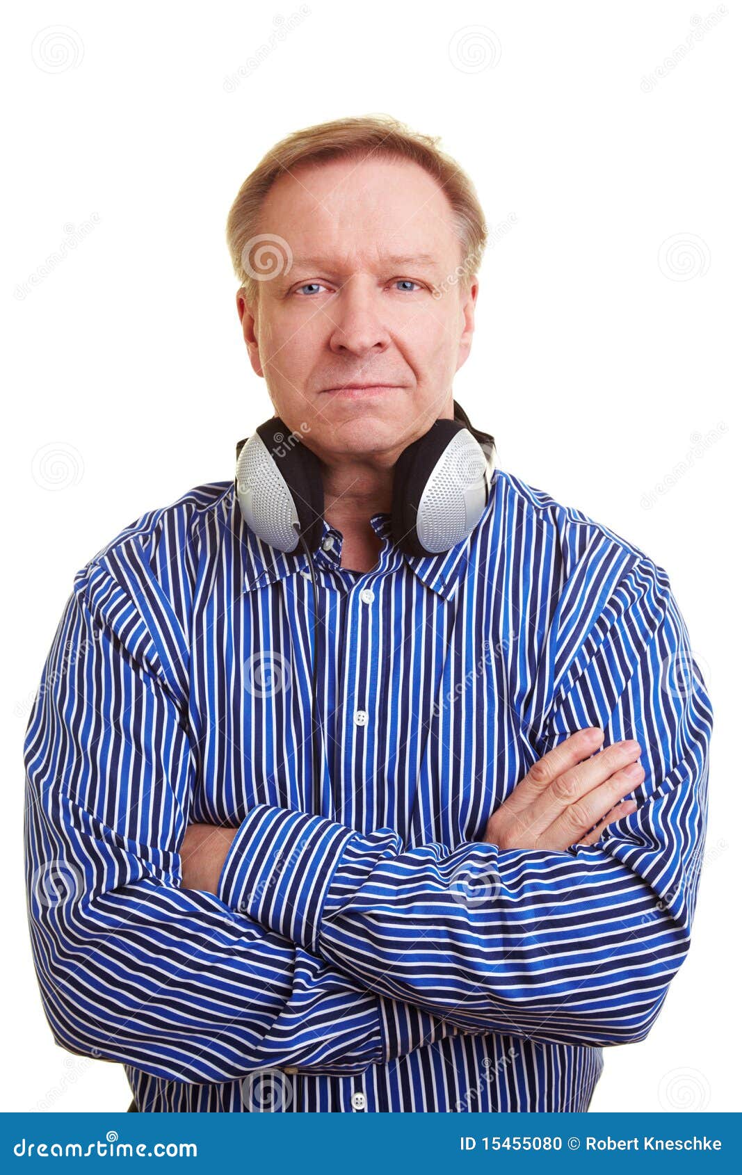 Man with Headphones Around His Neck Stock Photo Image of caucasian, front 15455080