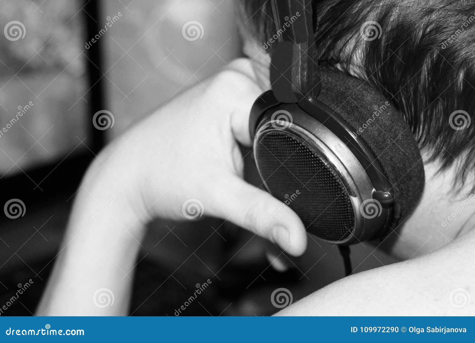 A Man in Headphones Working at the Computer Stock Photo Image of