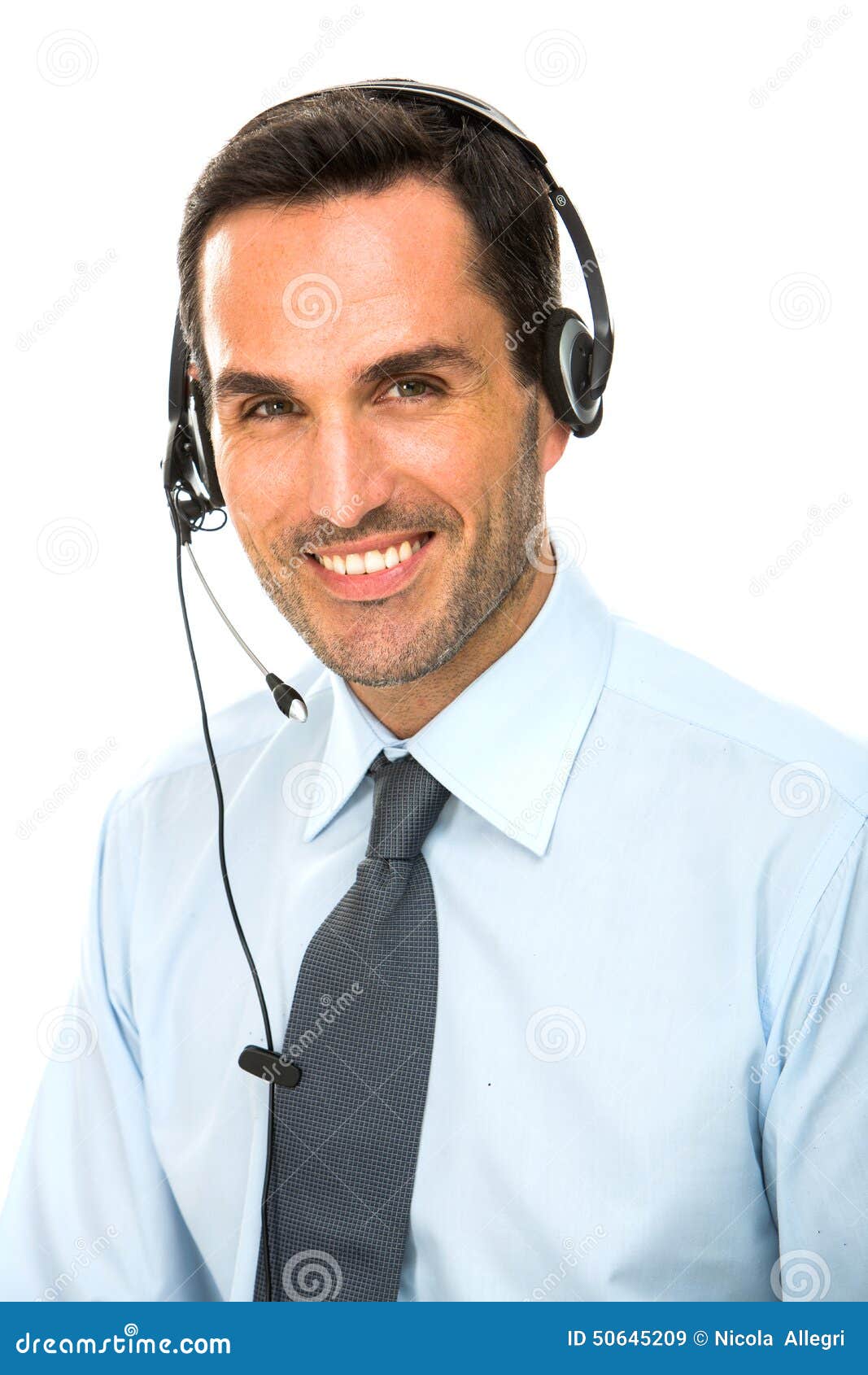 Man with Headset Working As a Call Center Operator Stock Image Image