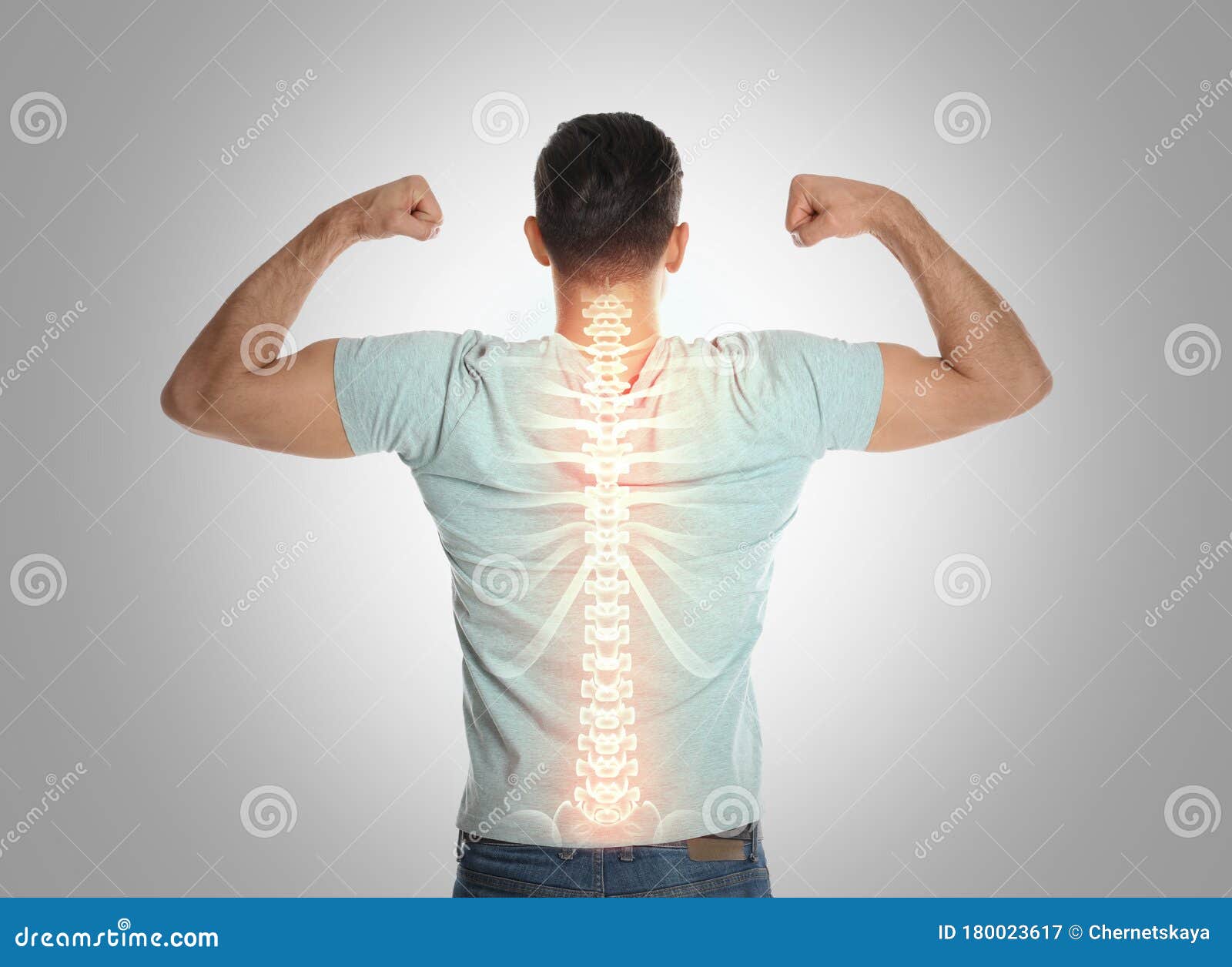 man with healthy back on background. spine pain prevention