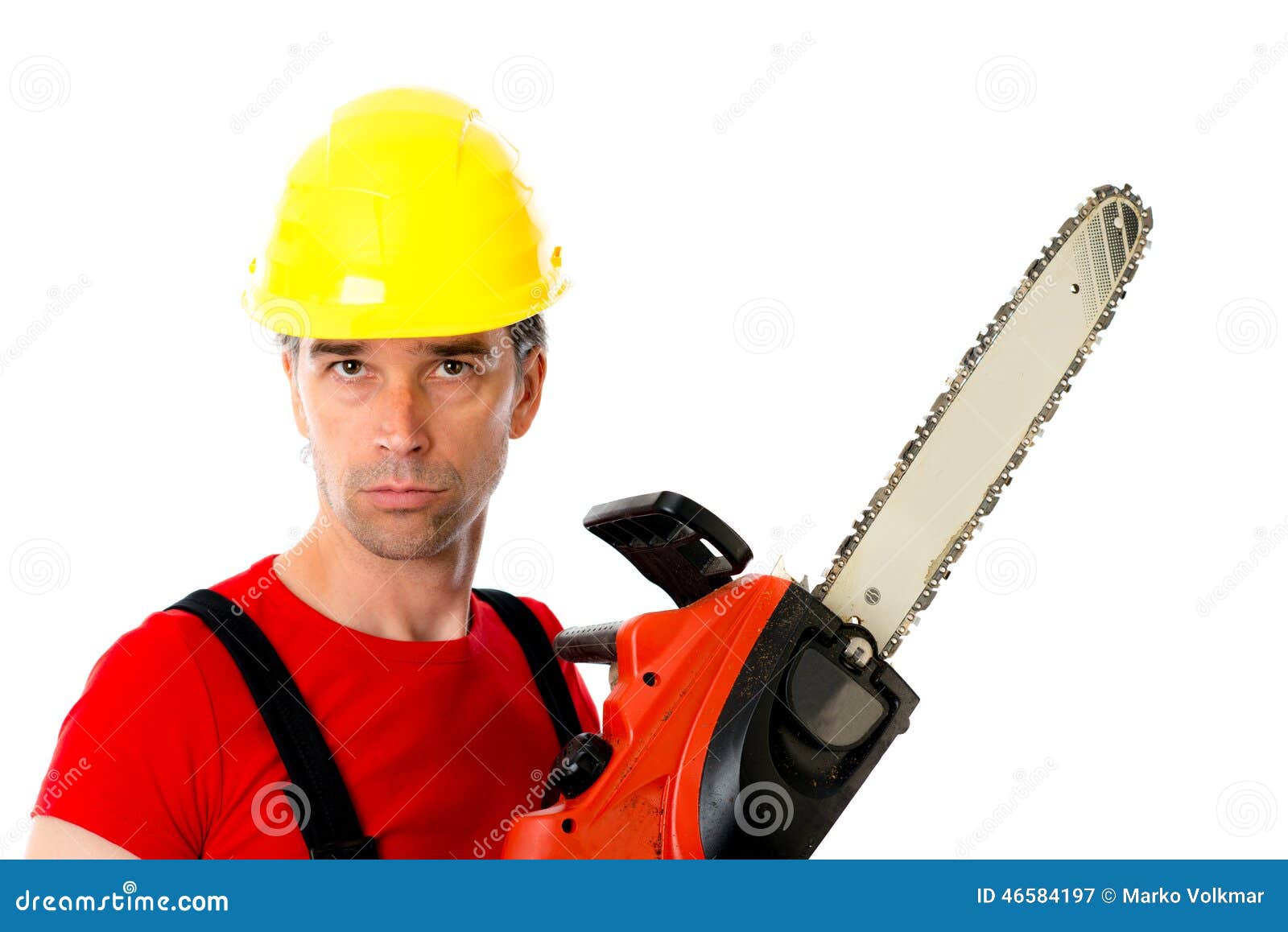 Man with Helmet and Chain Saw Stock Image Image of professional