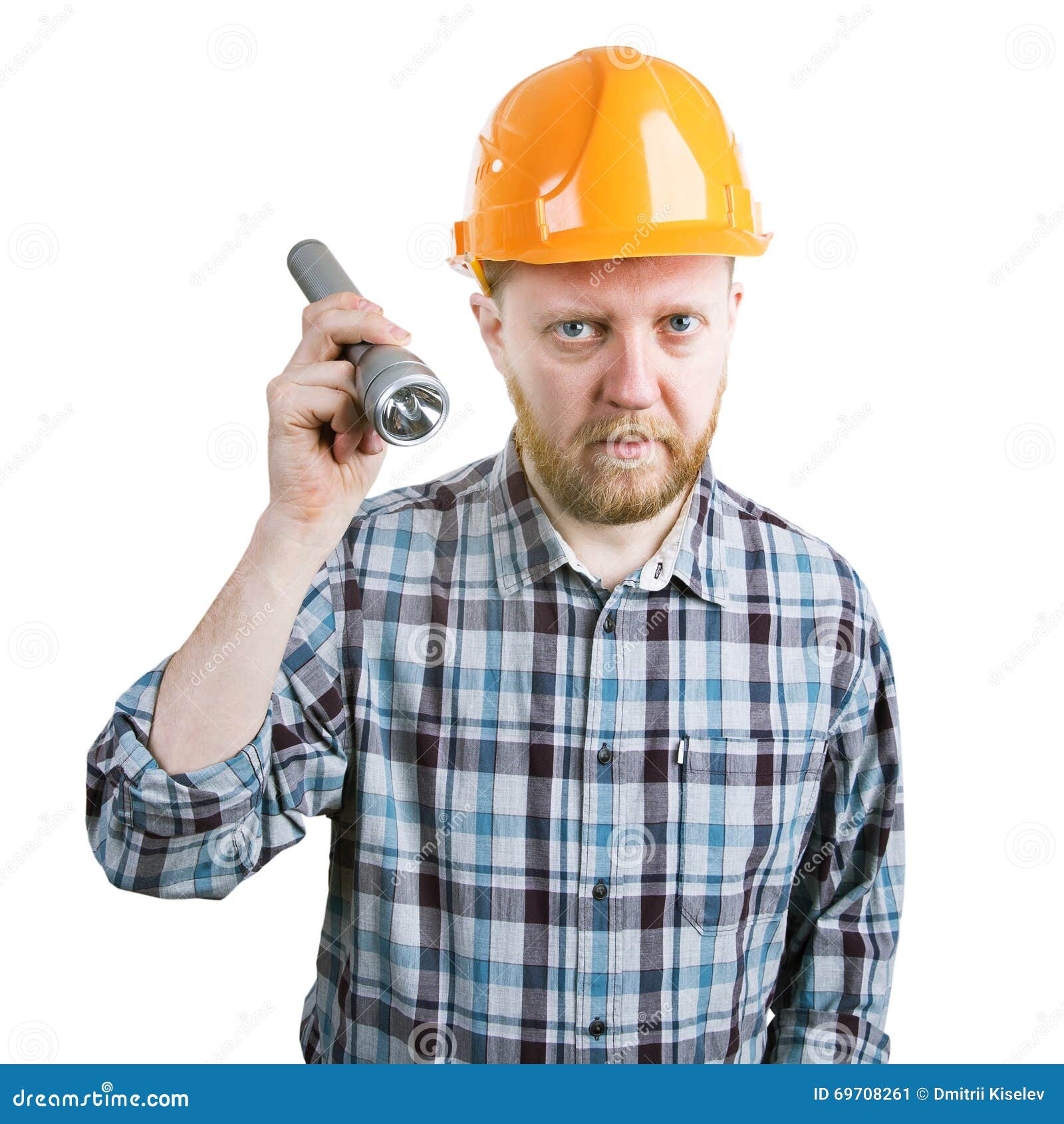 Man in the Helmet with a Flashlight Stock Image Image of repairman