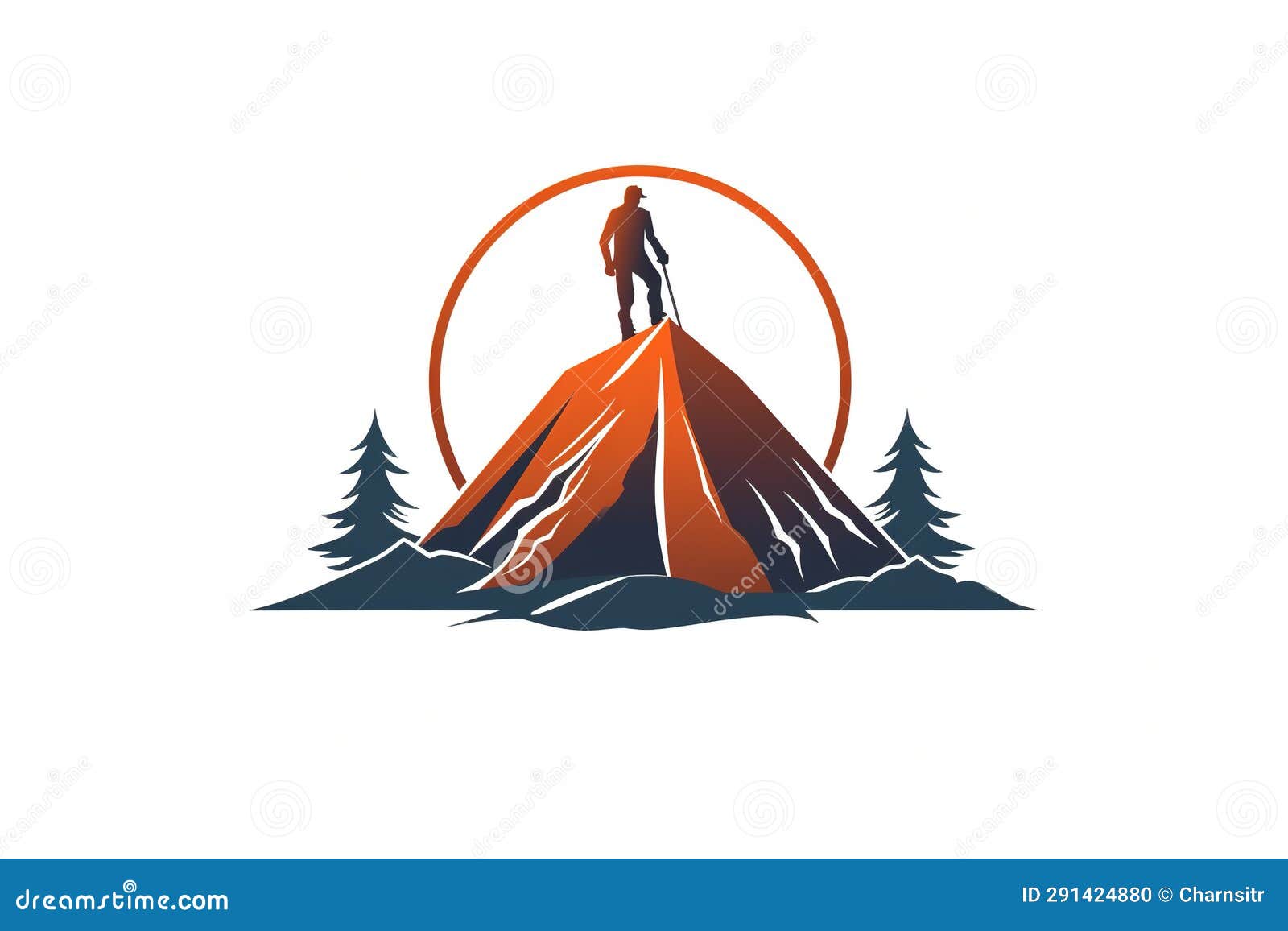 A Man Hiking and Camping in the Forest Stock Illustration