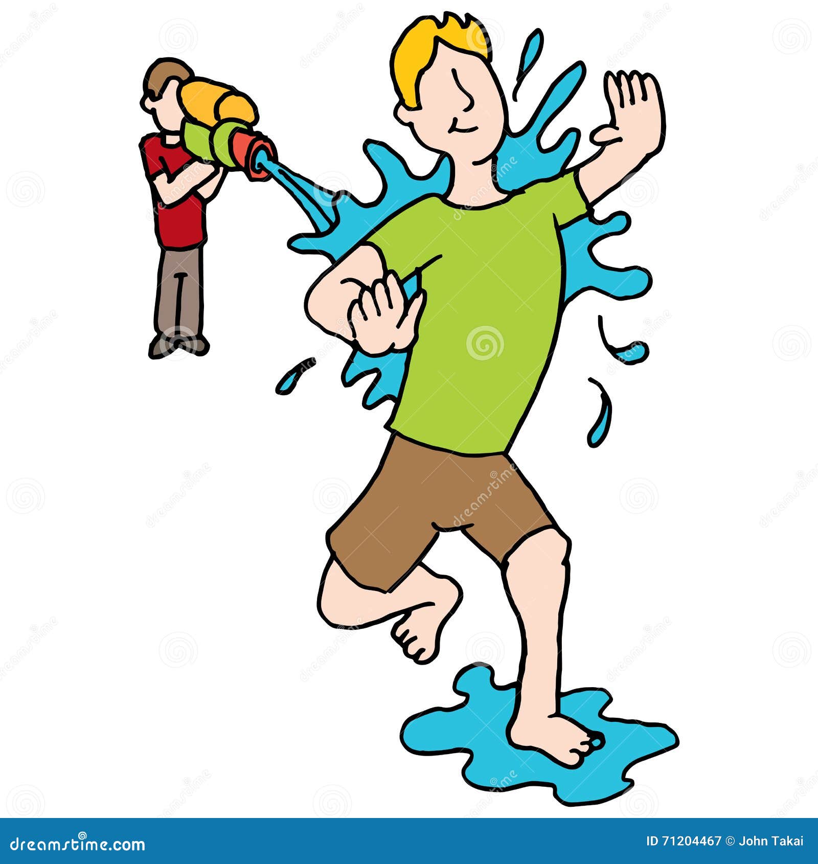 Man hit by a water gun stock vector. Illustration of sprayed - 71204467