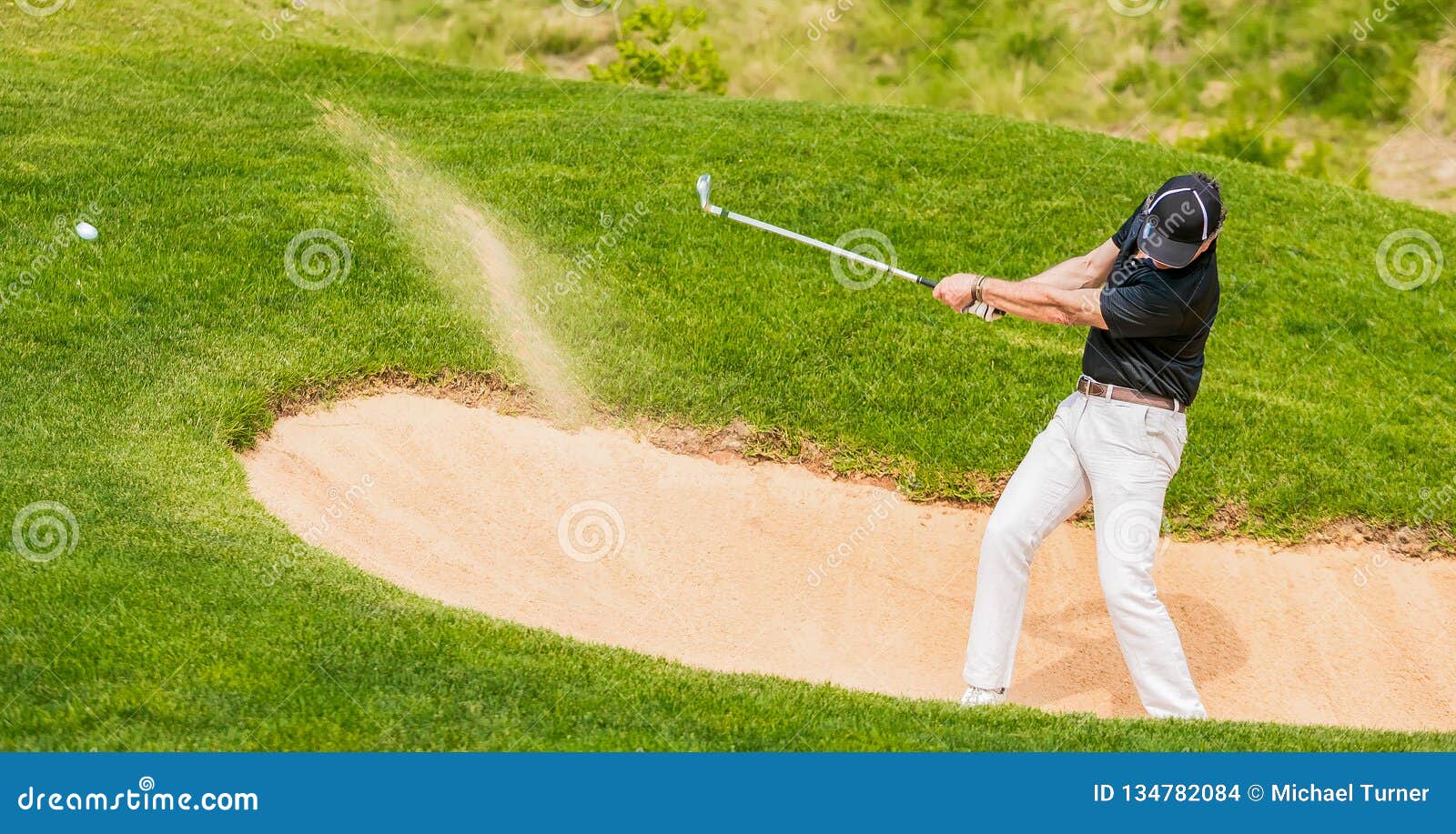 Man Hitting Golf Ball Out of a Bunker Editorial Stock Image Image of