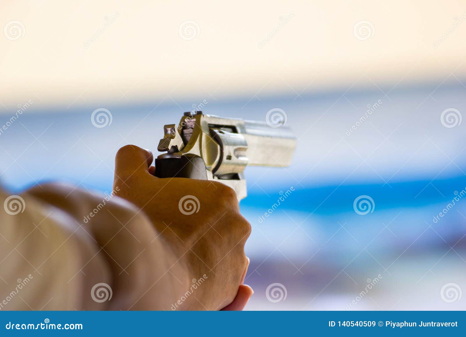 Man Holding Gun Ready To Shoot For Protect And Security 