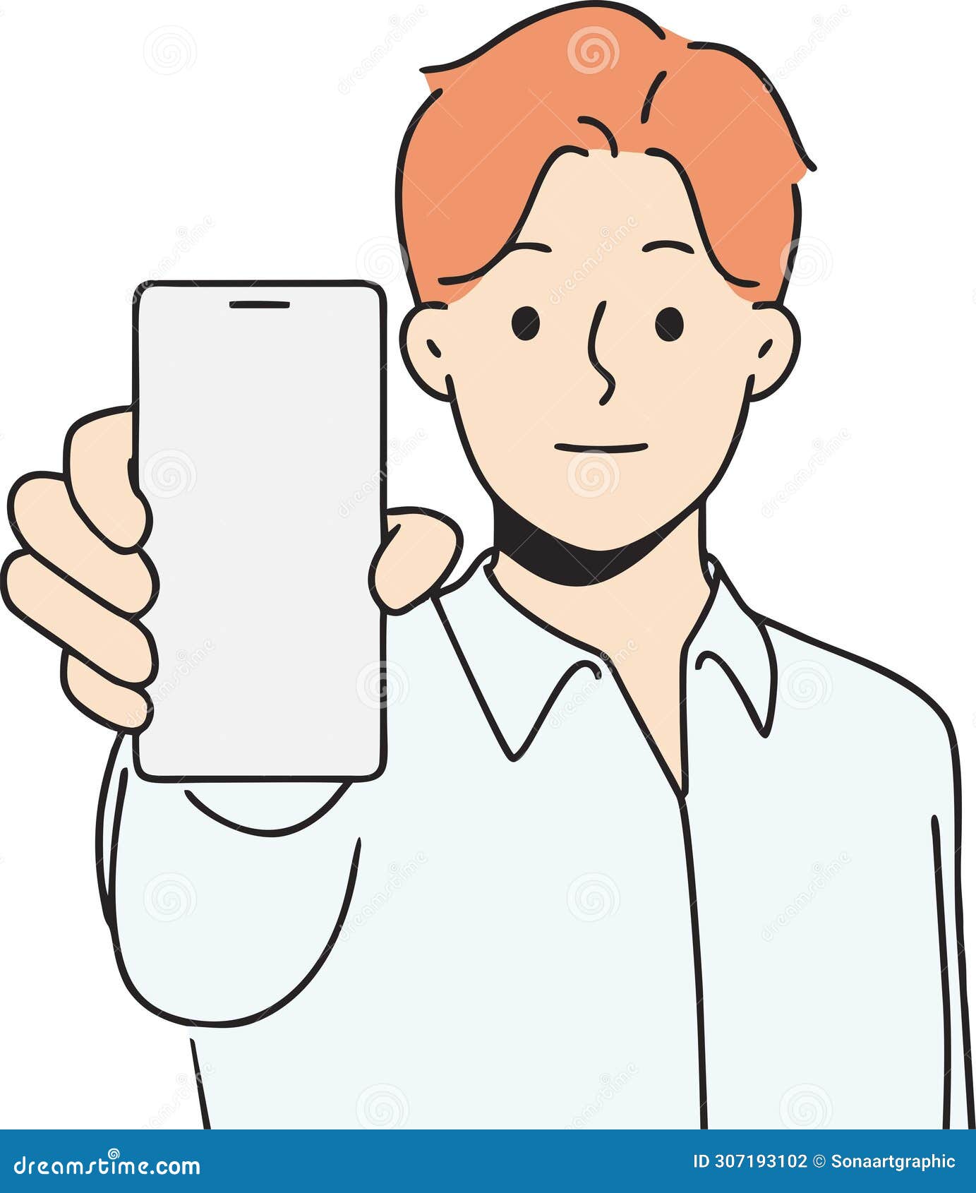 man hold phone for advertisement. editable color and size eps file