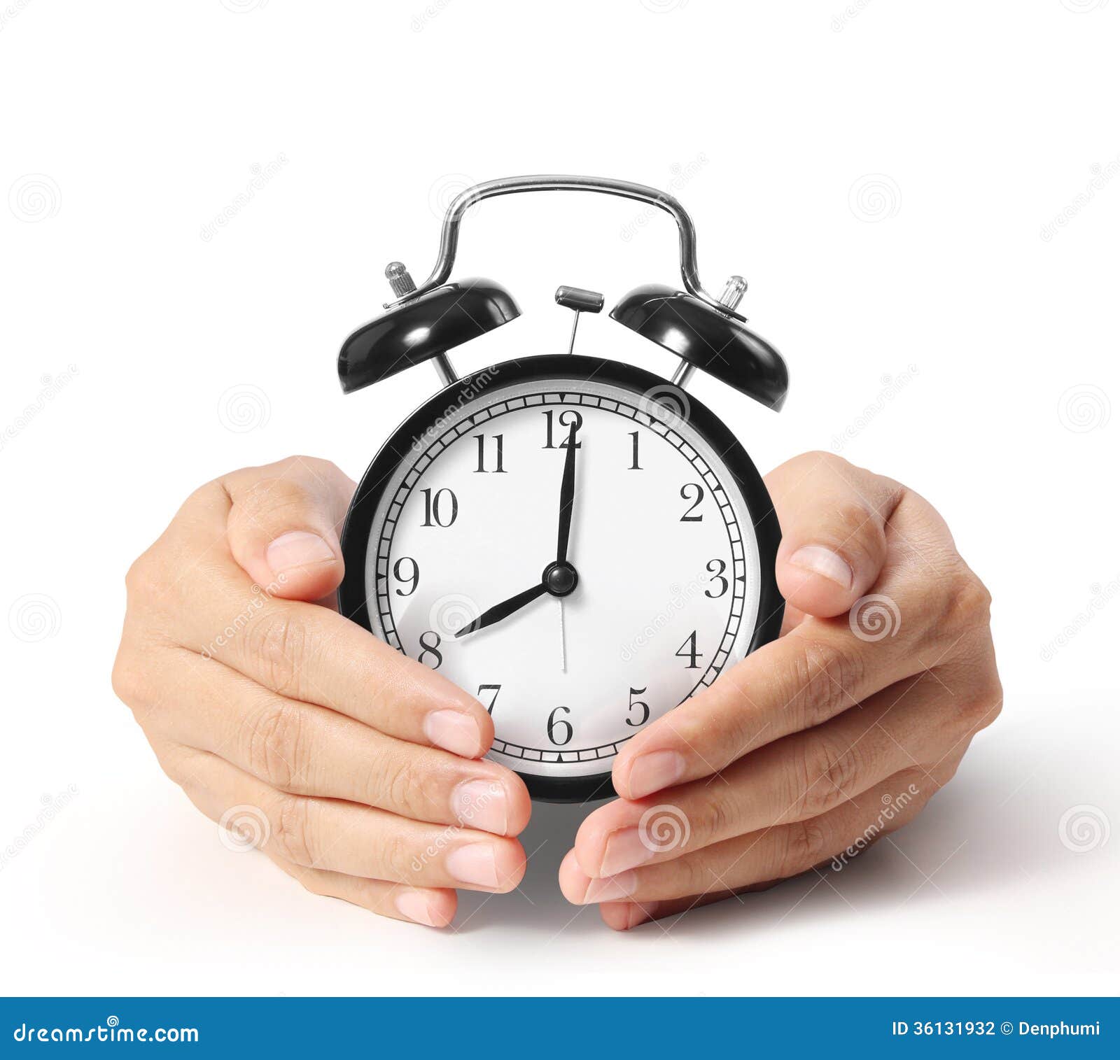 Man Holding Alarm Clock in Hands Stock Photo - Image of minute