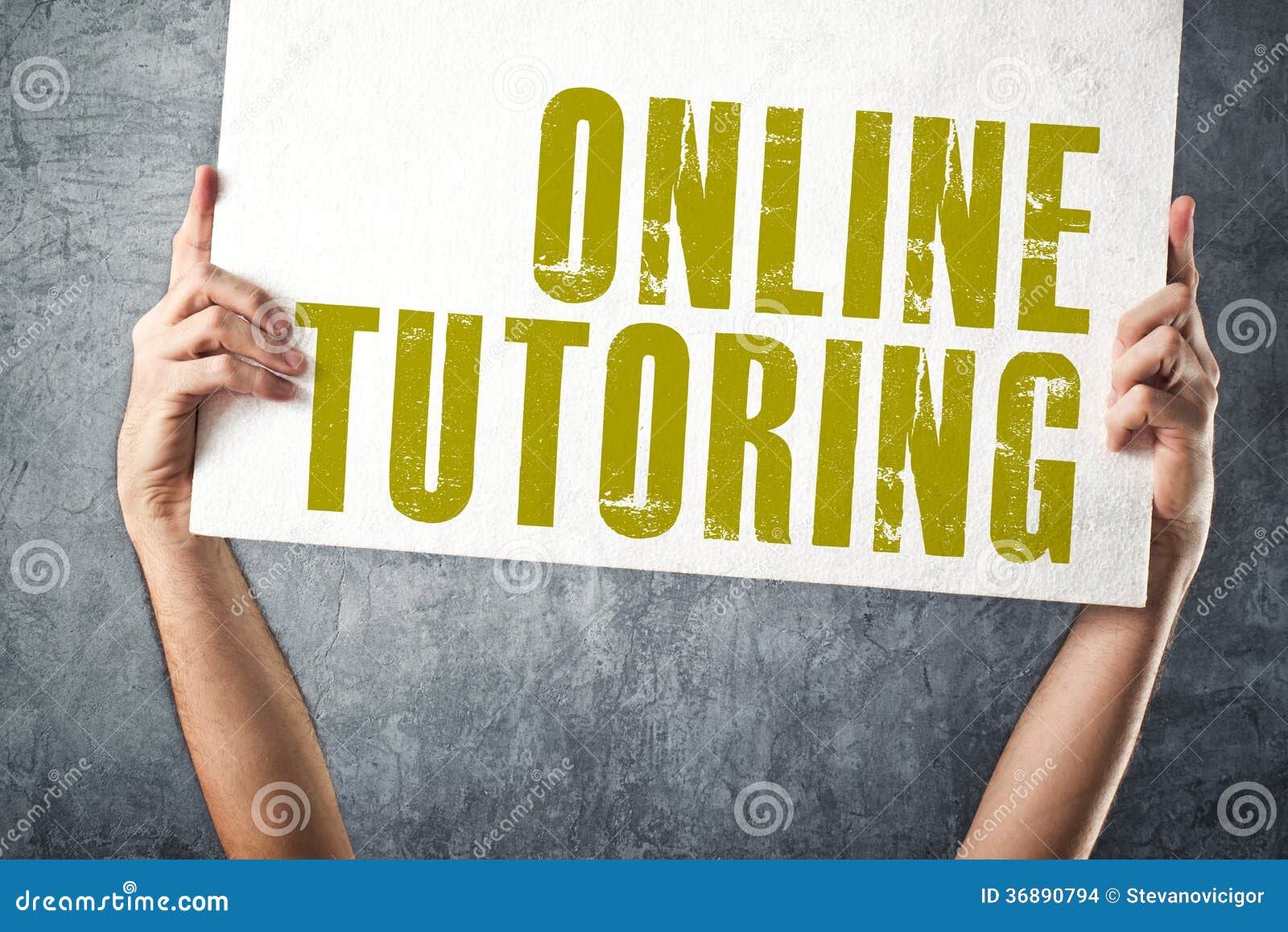 man holding banner with online tutoring title