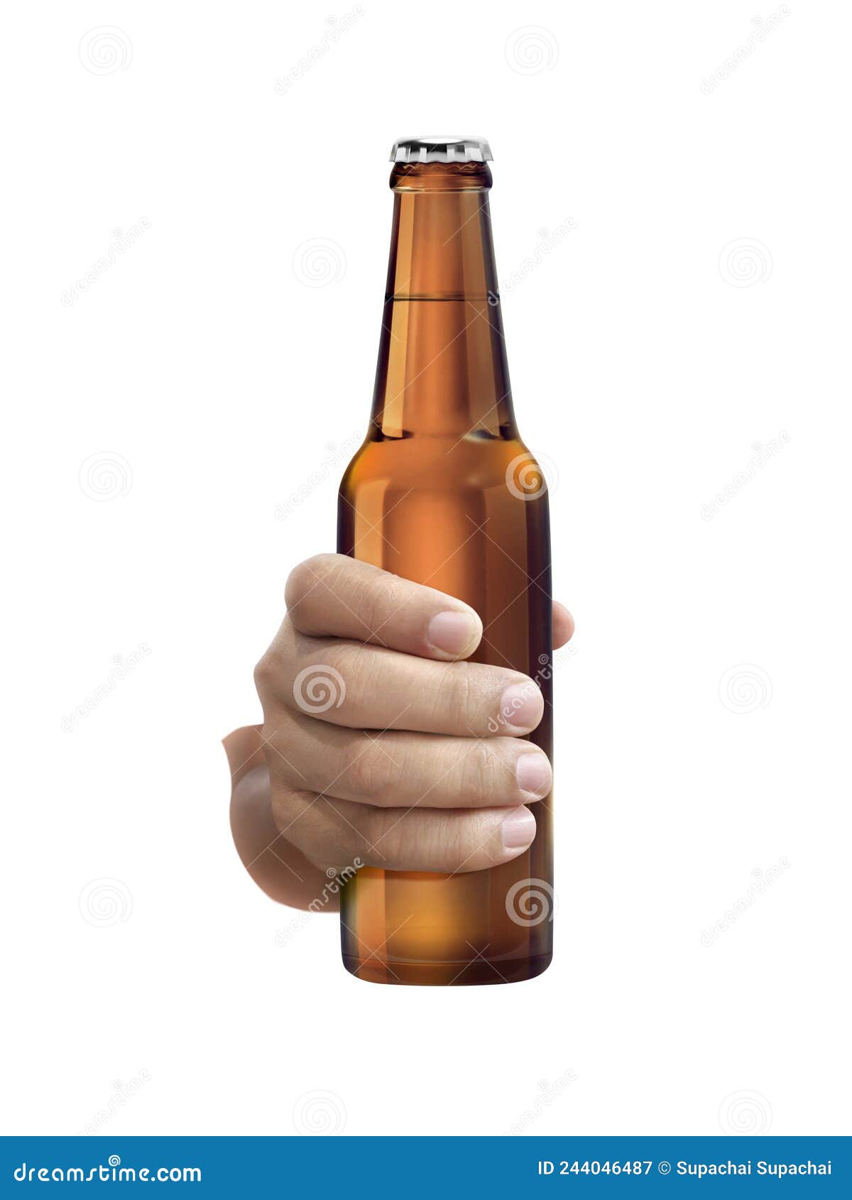 A Man Holding Beer Bottle Isolated on White Background Stock Image - Image  of hand, lifestyle: 244046487