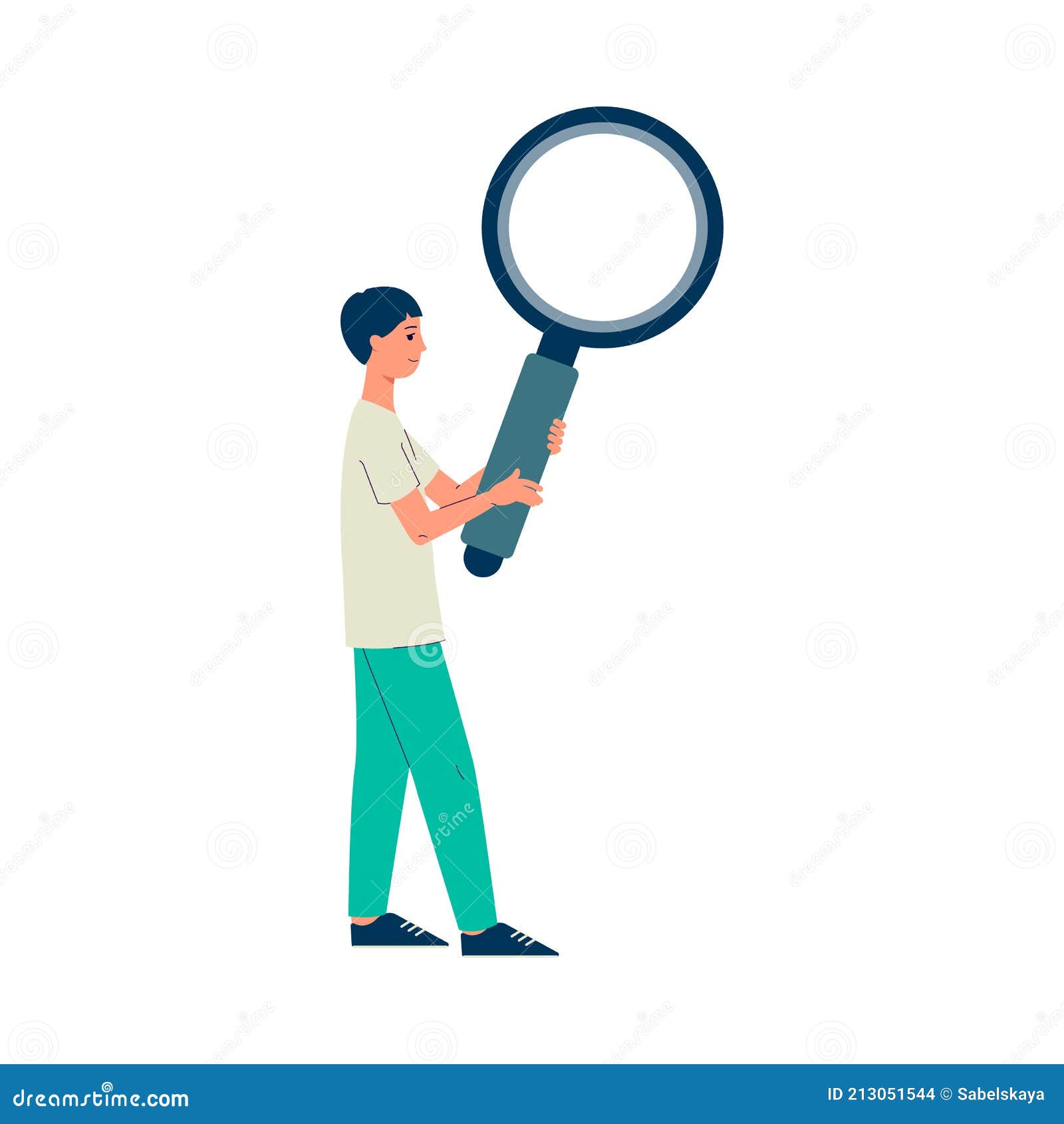 Man Holding Big Magnifying Glass - Cartoon Boy with Looking Glass Stock ...