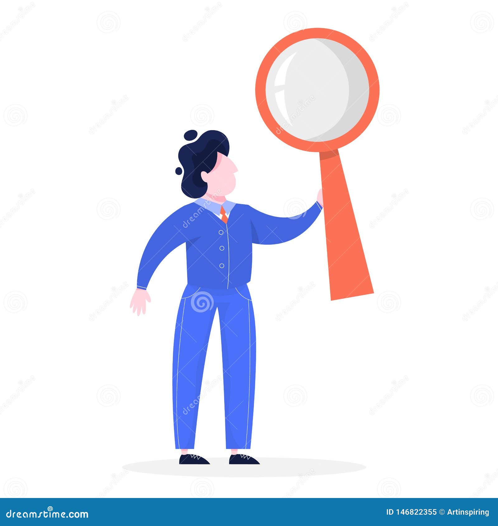 Man Holding Big Magnifying Glass. Idea of Research Stock Vector ...