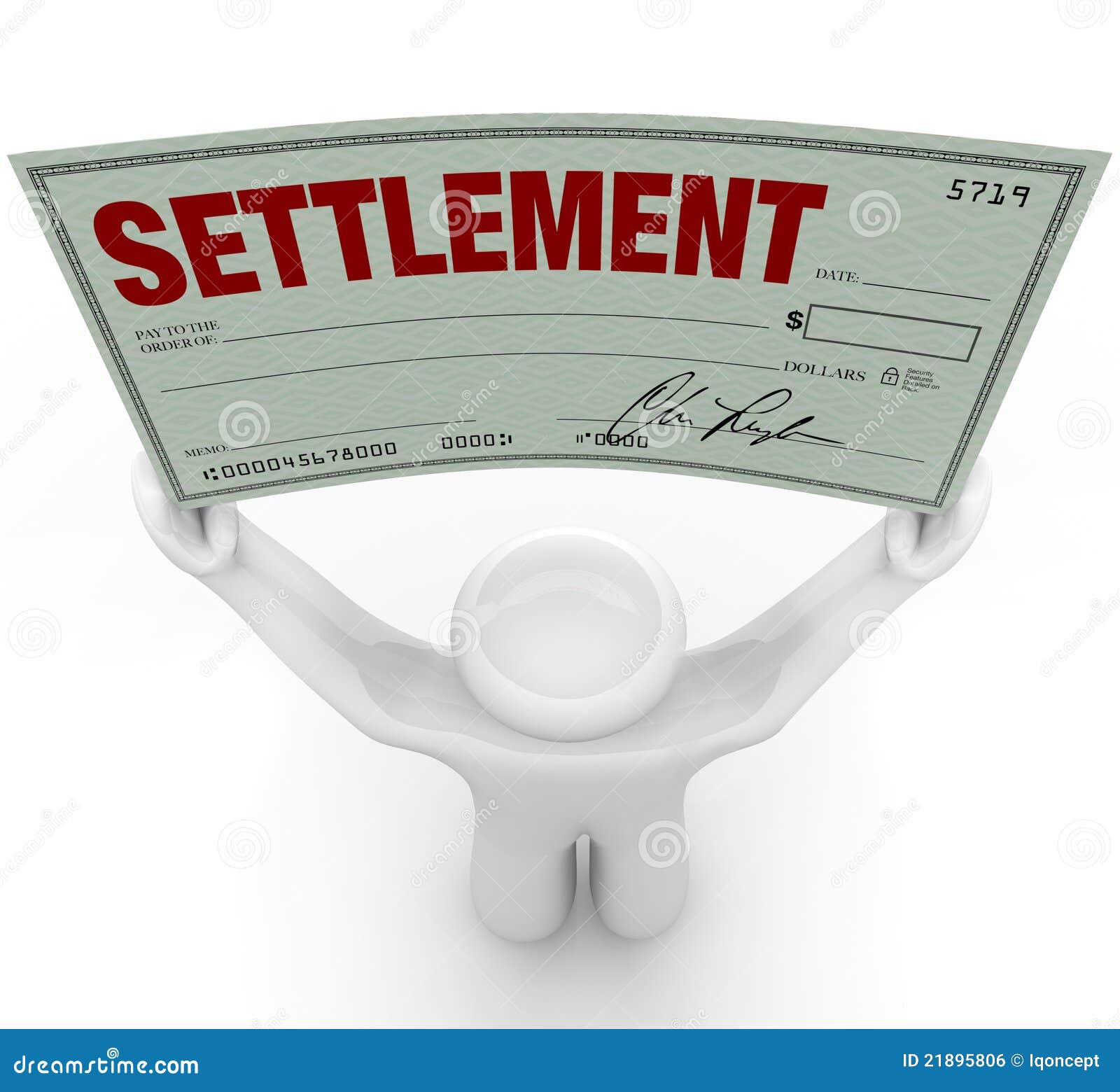 man holding big settlement check agreement money
