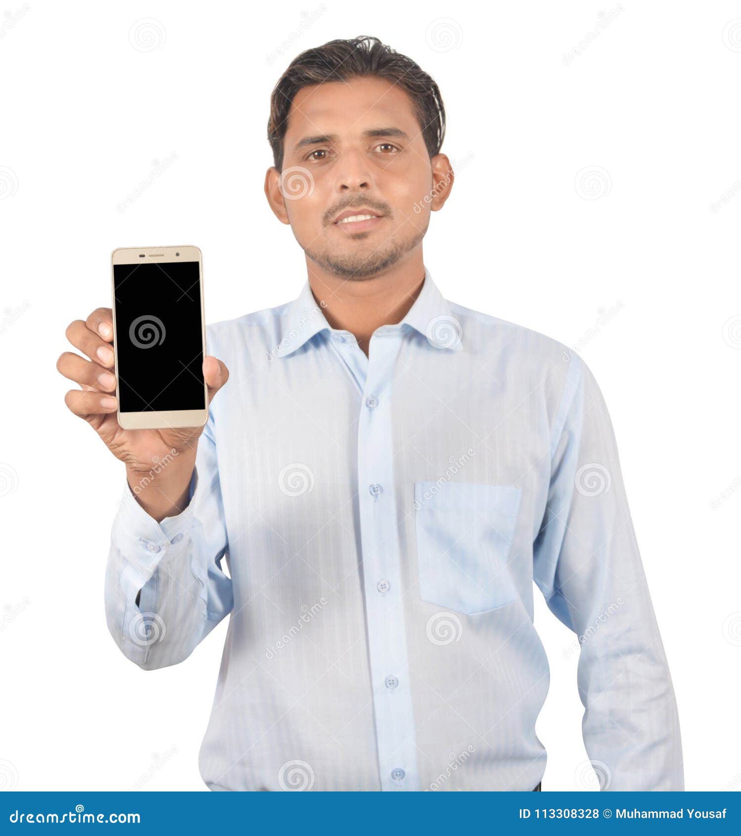 Man Holding Blank Screen Smartphone Professionally Isolated on W Stock ...