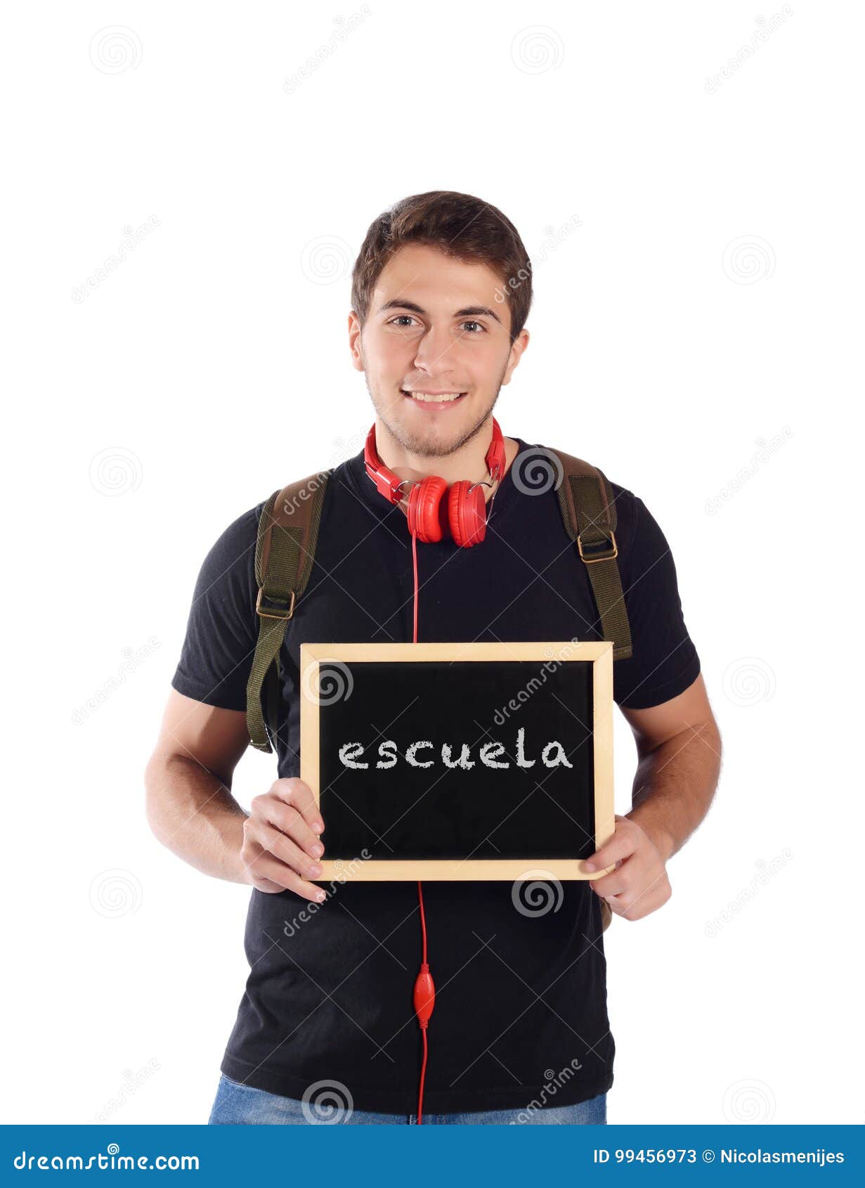 man holding chalkboard with